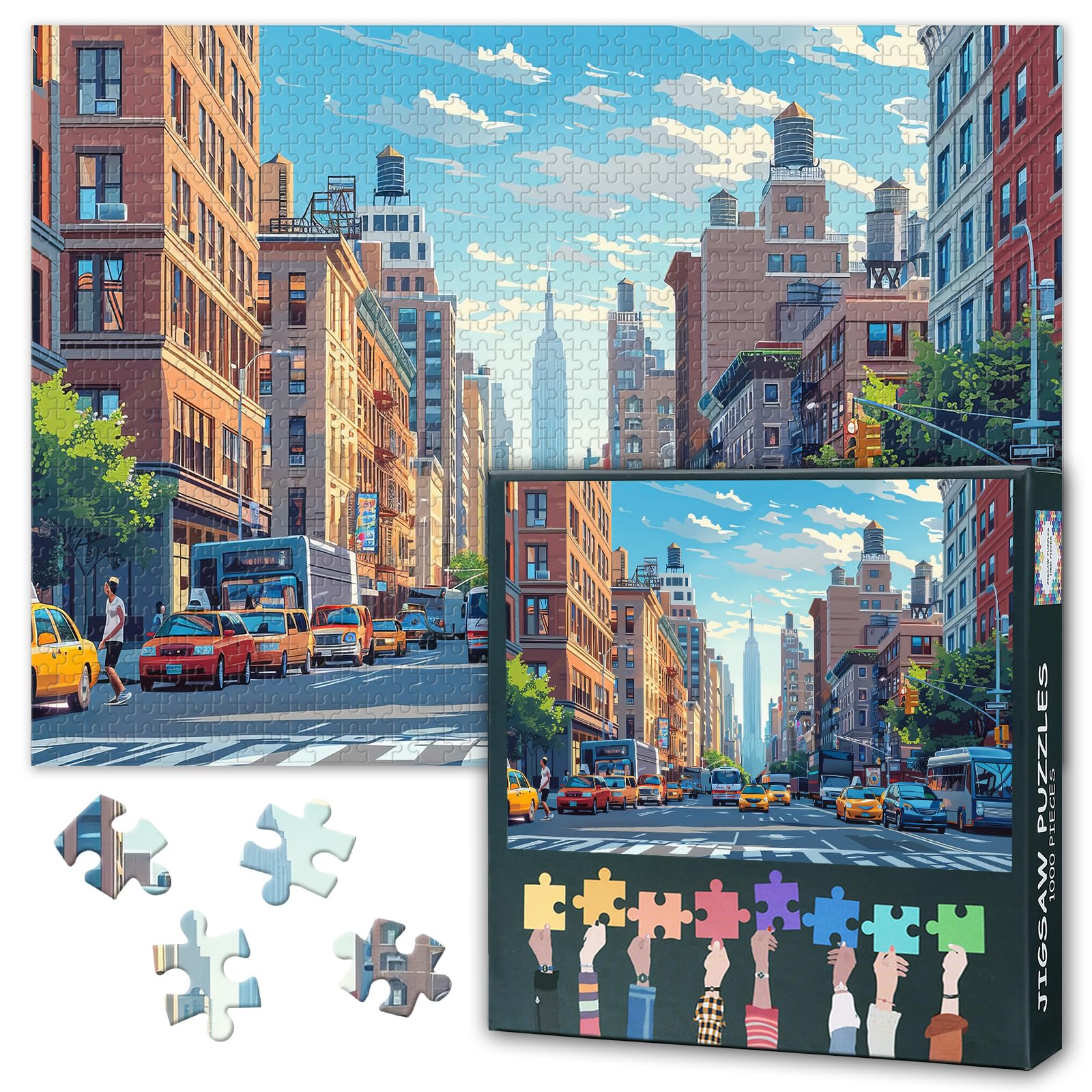 Puzzles for Adults 1000 Pieces, Bustling City Street Jigsaw Puzzles, Cars and Pedestrians Adult Puzzle for Adults, Educational Fun Games or Toys for Elders Friends 20X27 INCH — image 1
