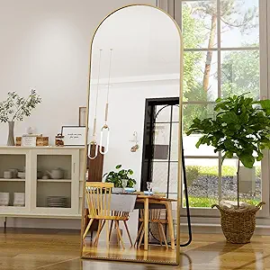 GLSLAND-21x64 inch Full Length Mirror-Aluminum Alloy Frame-Arch Mirror Full Length HD-Full Body Mirror-for Bedroom or Living Room, Gold