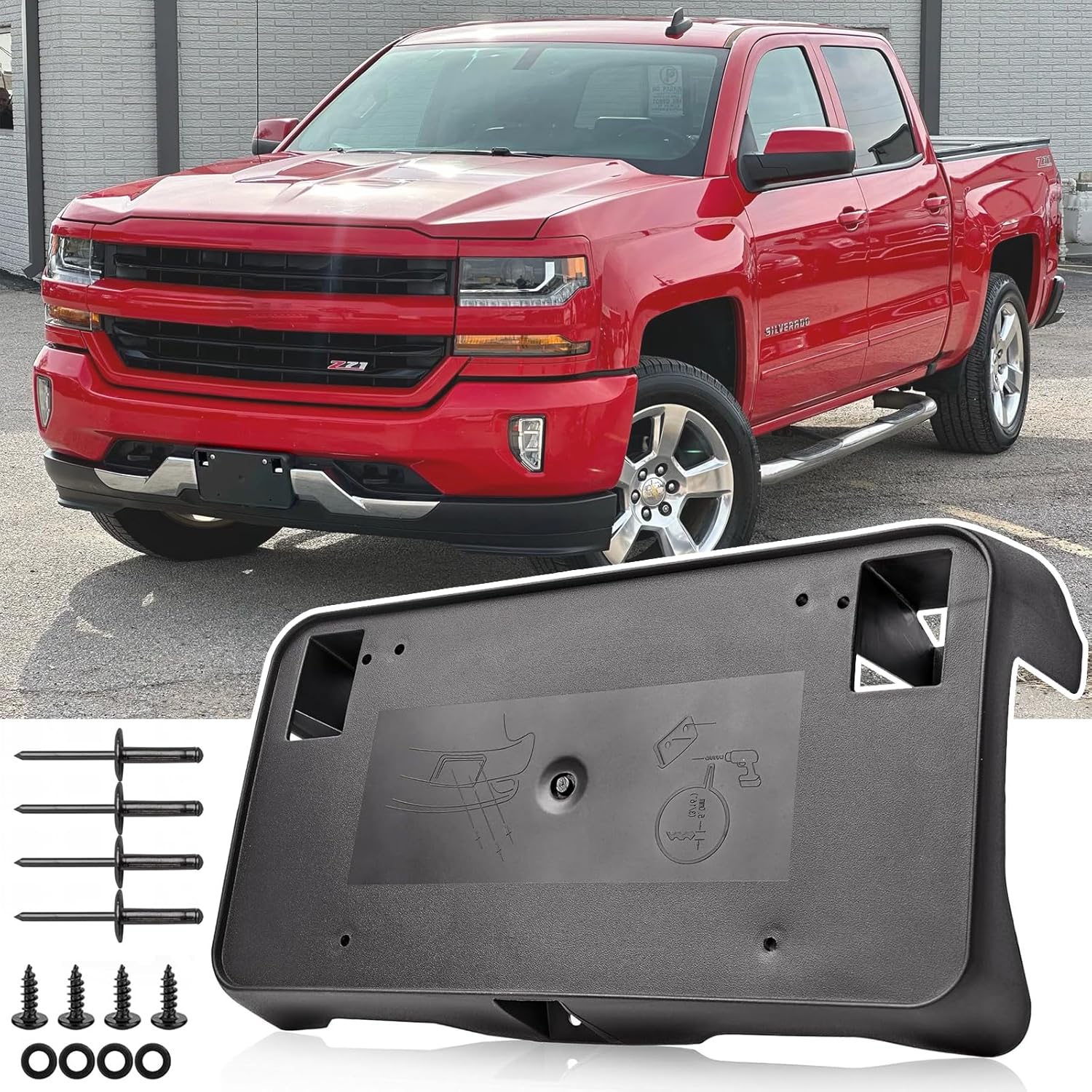 Front License Plate Frame for Chevy Silverado 1500 2016 2017 2018 Front Bumper License Plate Holder Mounting Bracket Replace # 23354526 GM1068172