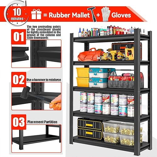 Miniatura 2 de Estantes de almacenamiento de garaje, estantería de metal de 5 niveles, 63 pulgadas de alto 36 pulgadas de ancho, estante industrial ajustable
