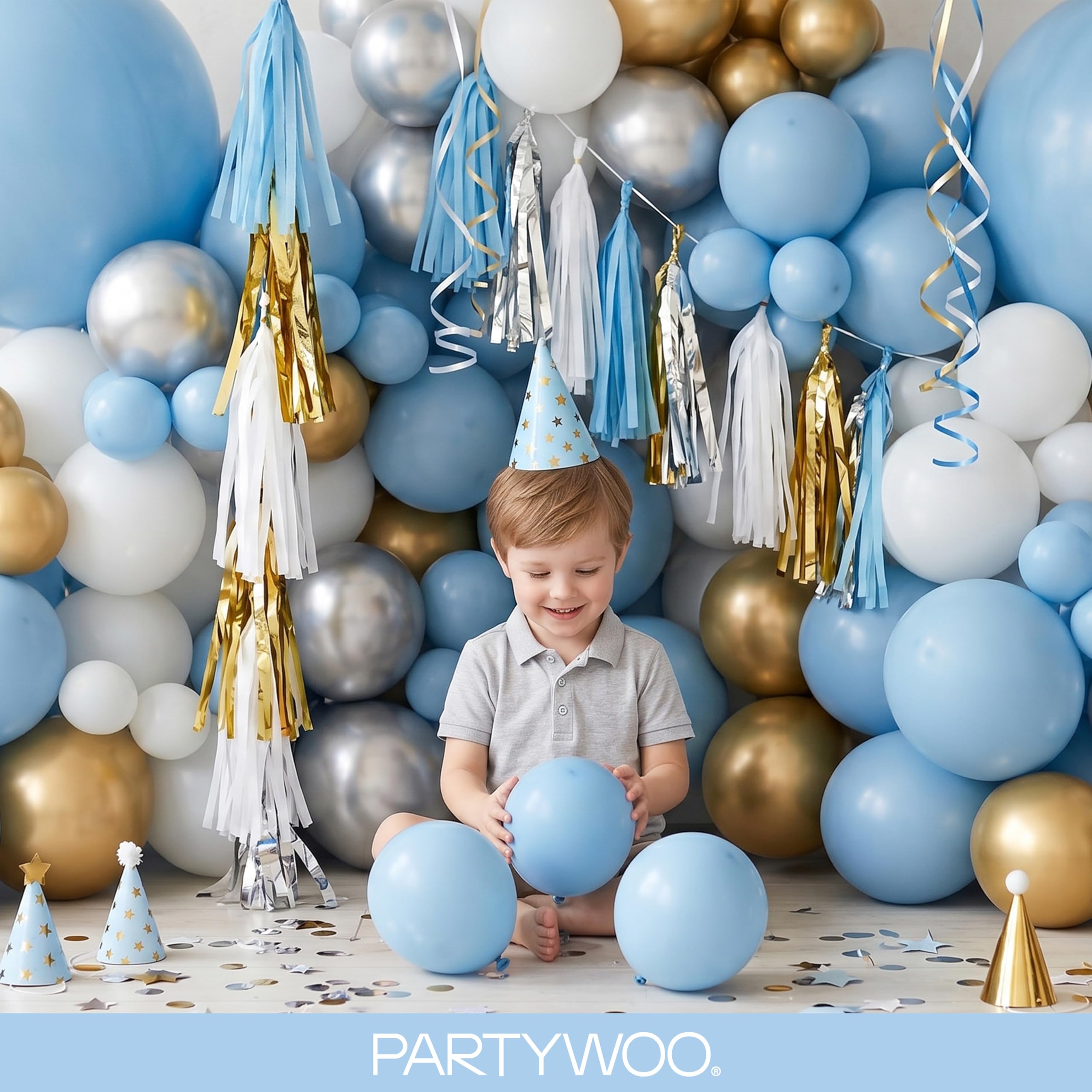 PartyWoo Blue Balloons 140pcs Different Sizes of 18 12 10 5 Inch Balloon Arch Kit Garland for Birthday Gender Reveal Boy Baby Shower Graduation Bachelorette Party Decorations Blue-Y4 — view 9