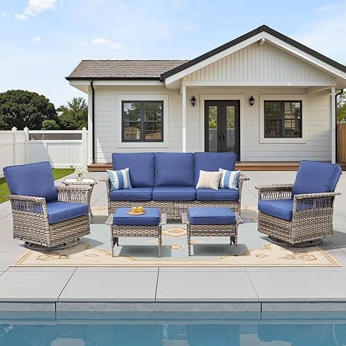 6 Pieces Outdoor Patio Furniture Set with Swivel Chairs, Patio