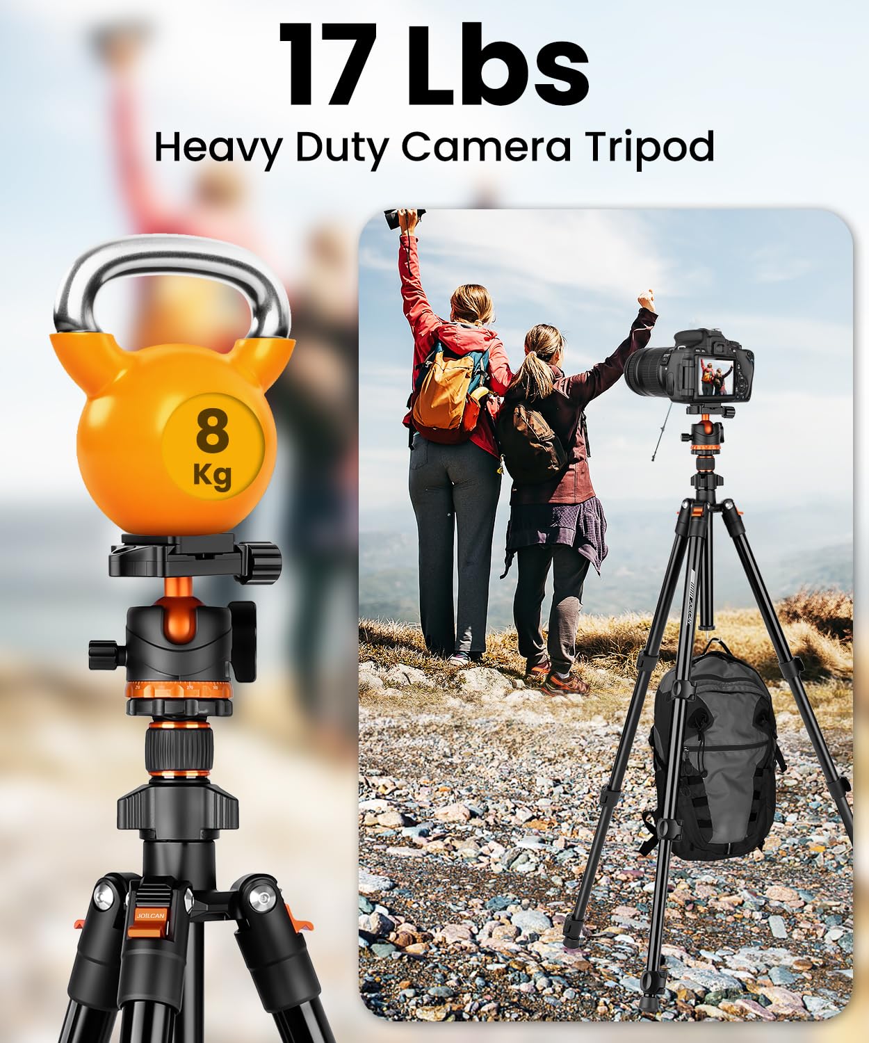 JOILCAN Treppiede Fotocamera di Alluminio, Treppiede da Viaggio Compatto 168cm per Canon Nikon Sony Videocamera DSLR, Treppiedi Smartphone per iPhone, Testa Sferica 360°, Carico Max 8KG