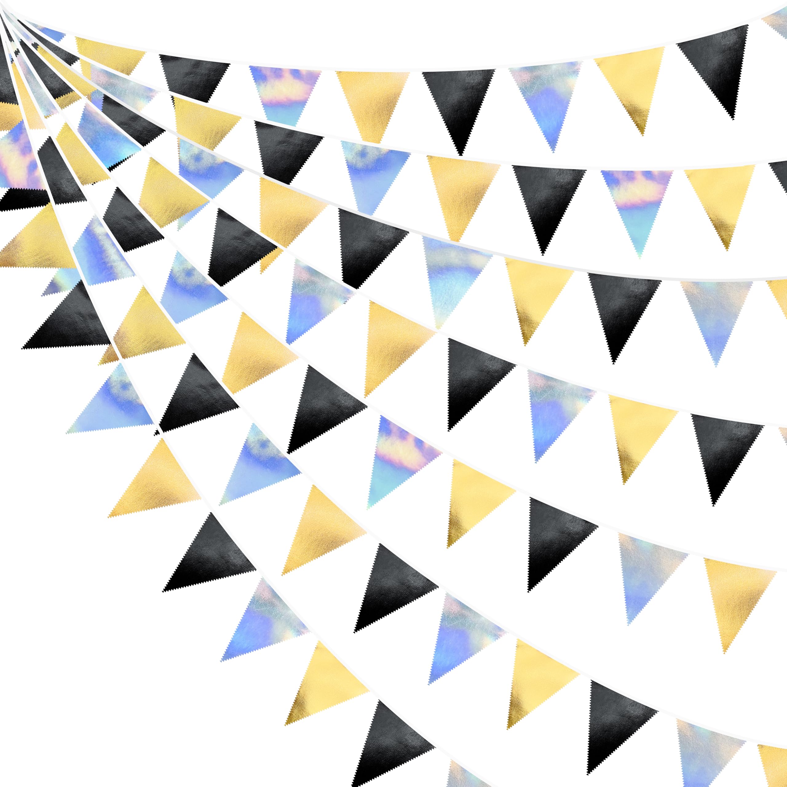 Schwarz-goldene, schillernde Party-Dekorationen, Dreiecks-Wimpelkette, Banner, Flagge, metallischer Stoff, Wimpelkette für Geburtstag, Abschlussfeier, Ruhestand, Hochzeit, Brautparty, Verlobung