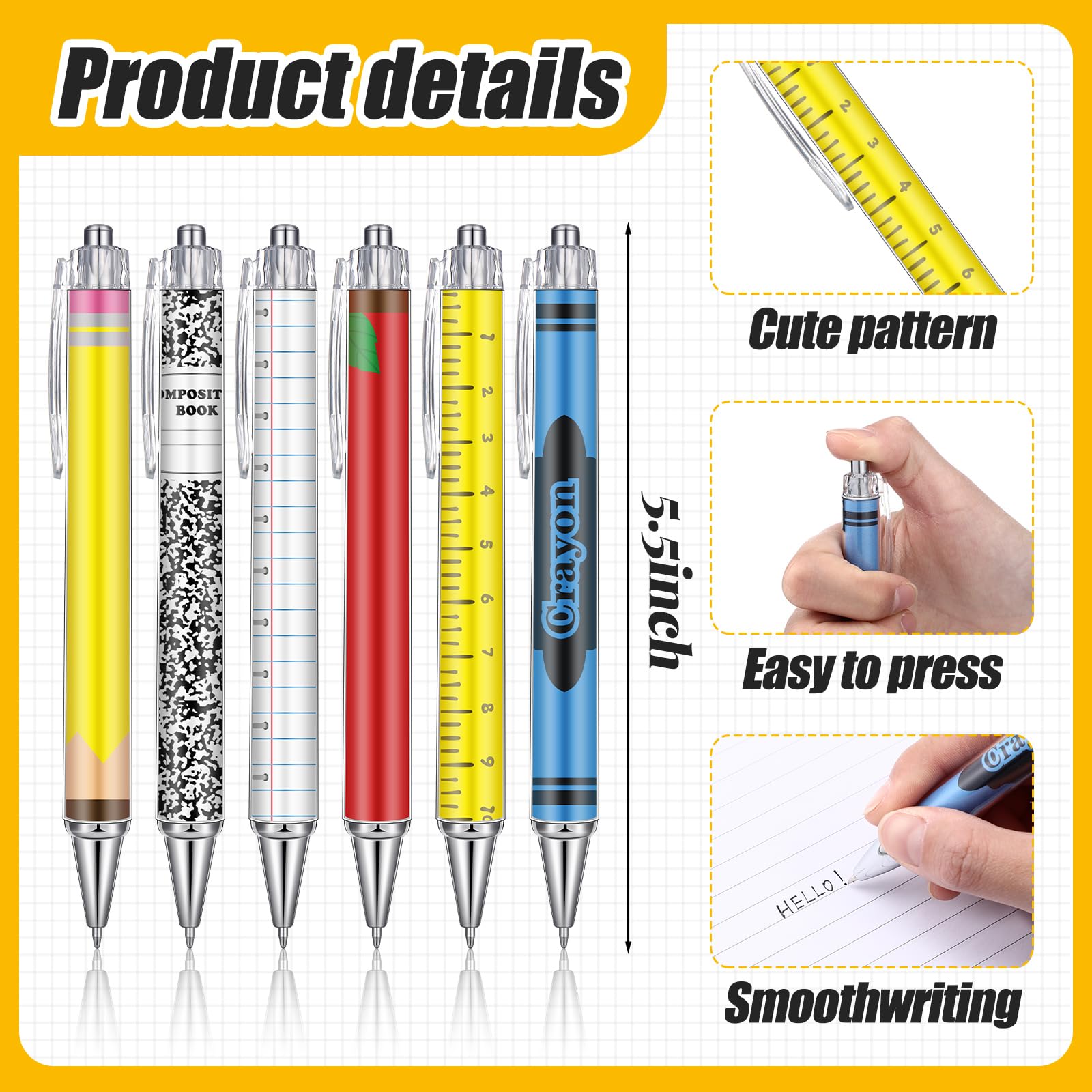 Tinlade 24 Pcs Teacher Appreciation Gifts Bulk Thank You Teacher Gift Ballpoint Pen Keychain Composition Book Makeup Bag Bookmark for Back to School Gift Idea First Day of School Supplies(Classic)