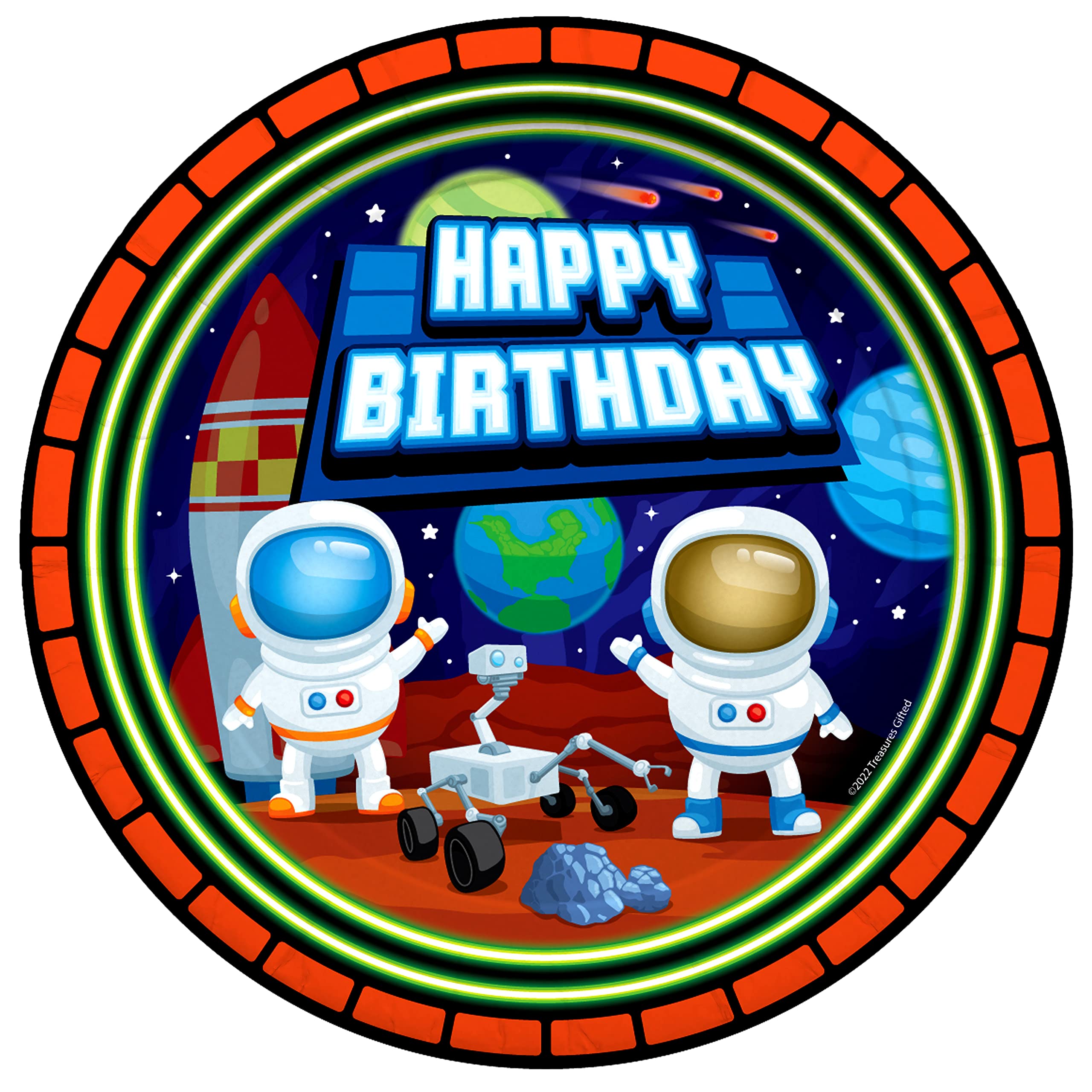 Treasures Gifted Astronaut Outer Space Plates 16ct - 7 Inch Dessert Plates - Astronaut Party Decorations - Outer Space Birthday Party Supplies - Outer