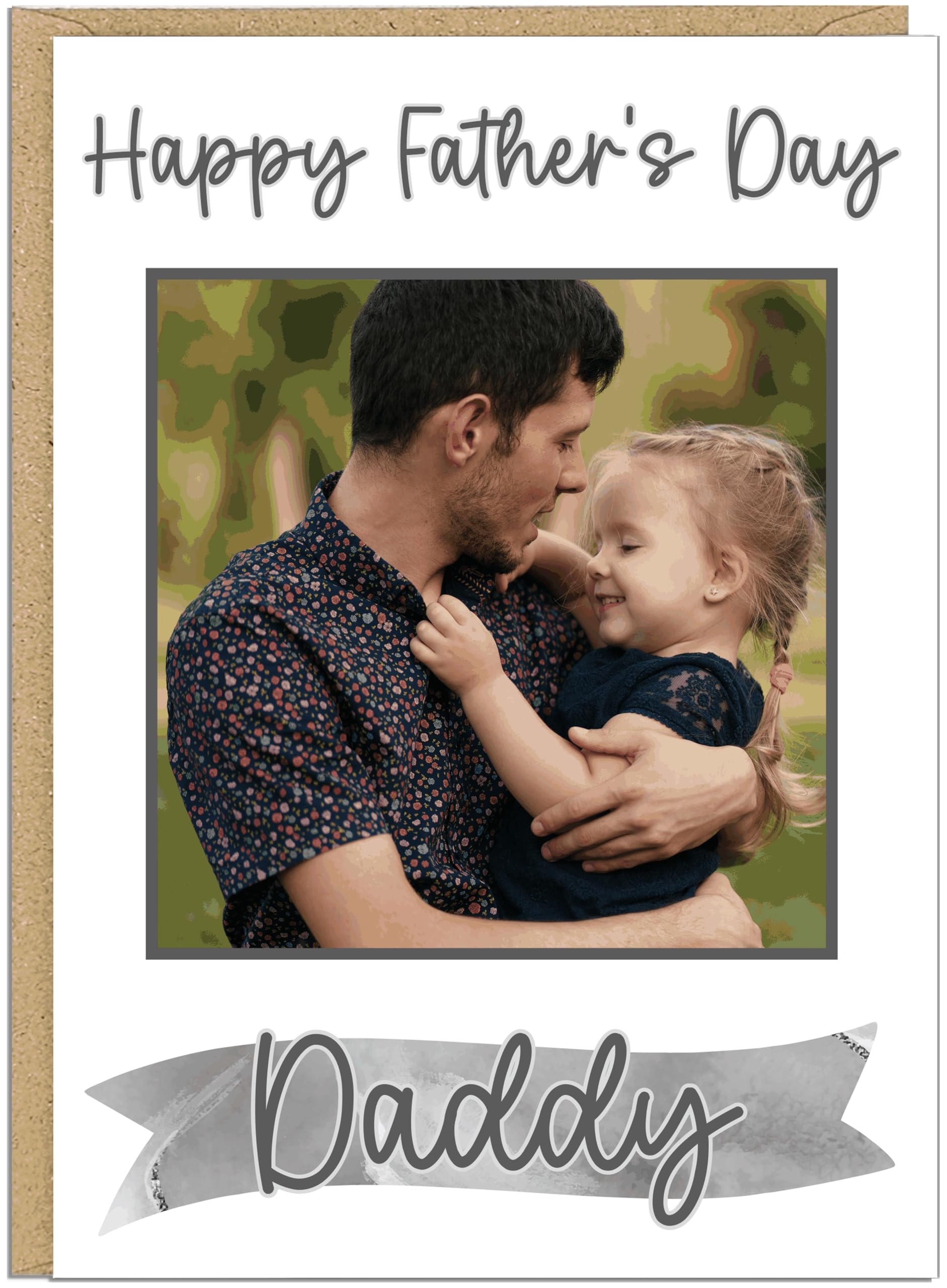 Happy Father's Day Custom Photo Cards For Dad - Personalised Photo Card with Own Name - A5 A4 Size With Colour Options - Cards For Grandpa Daddy and more! (Grey)