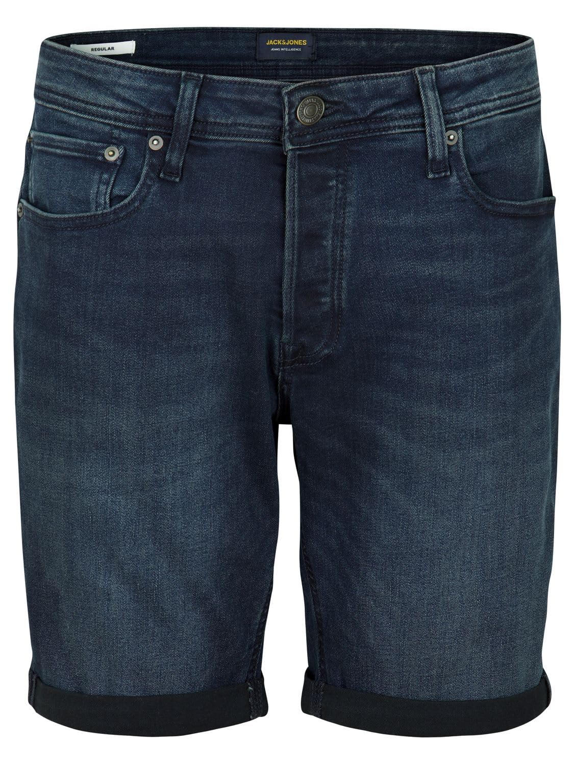 Jack & Jones JJIRICK Pantalones cortos elastizados para hombre, corte regular, bermudas de verano de tela vaquera lisa en negro o azul, tallas S, M, L, XL, XXL
