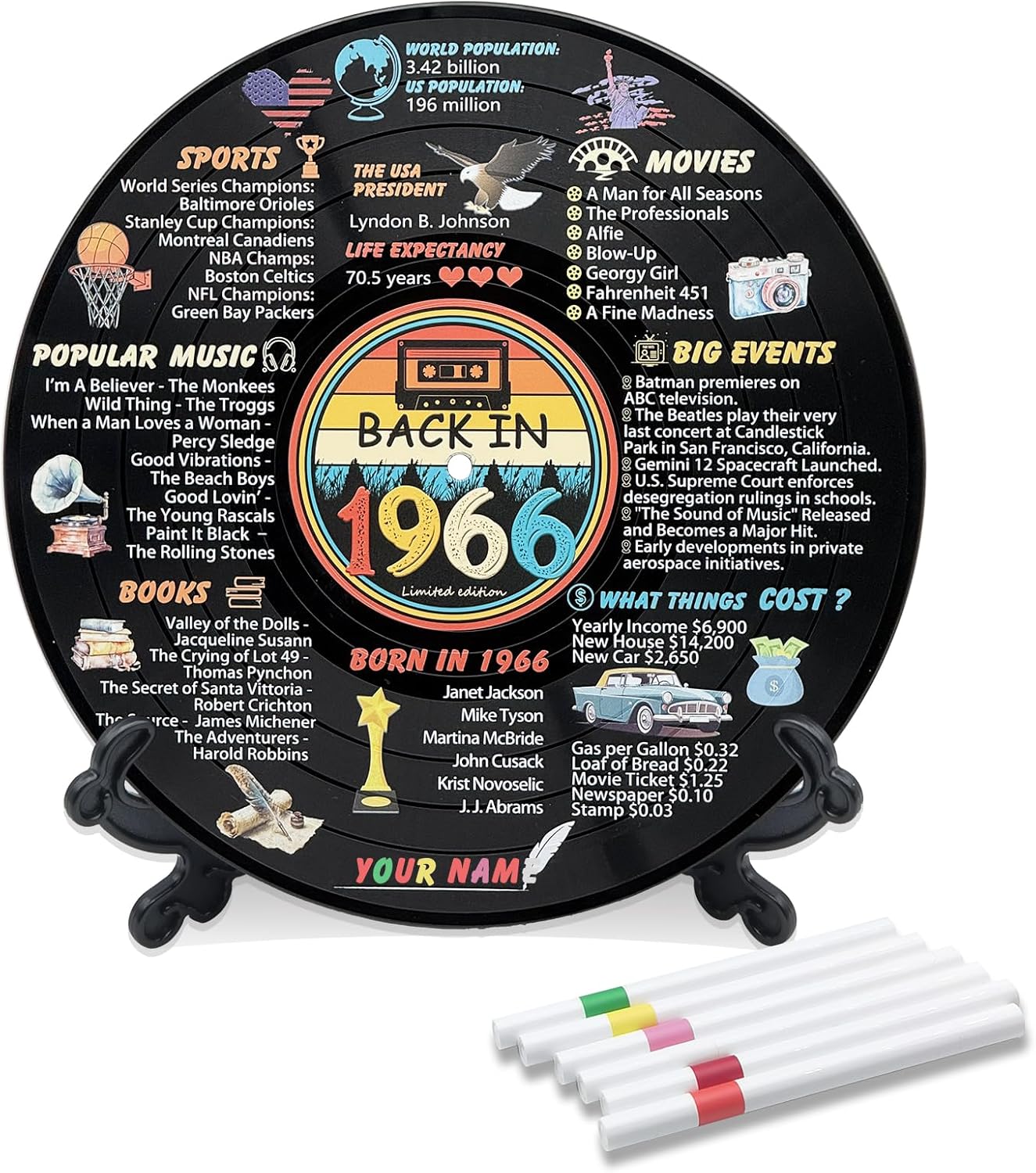 pwvsayjcj Vinyl Record 60th Birthday Decorations Women Men, Back in 1966 Birthday Party Poster 60 Year Old Birthday Party Decorations Supplies, 60th Gifts Funny Ideas, Large Guest Book 11.6" x 11.6"