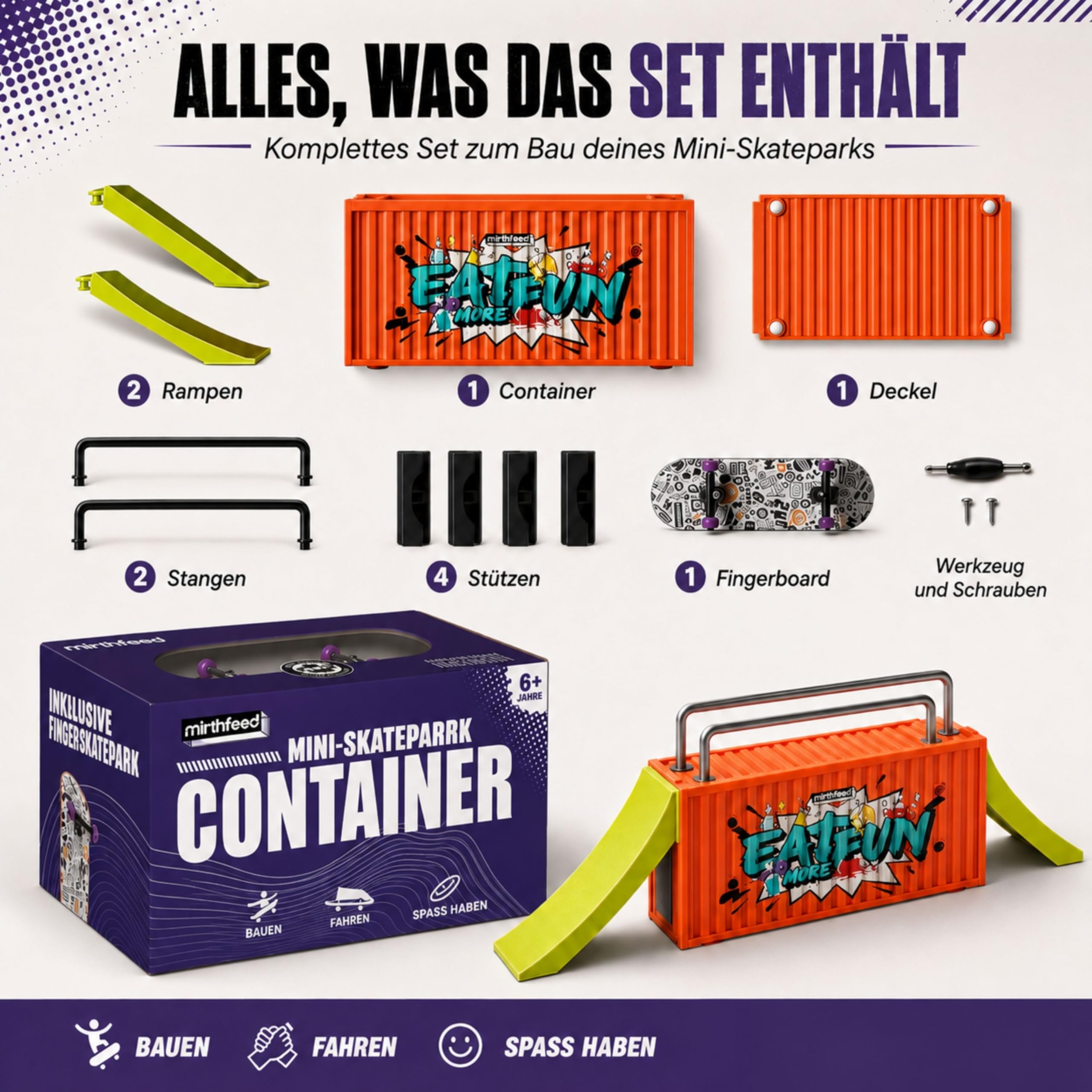 BIGH Fingerboard Container Finger-Rampe aus natürlichem Ahornholz, professionelles Fingerboard, Fingerskate, Fingerspielzeug, Geschenk, Skate Finger, Weiß