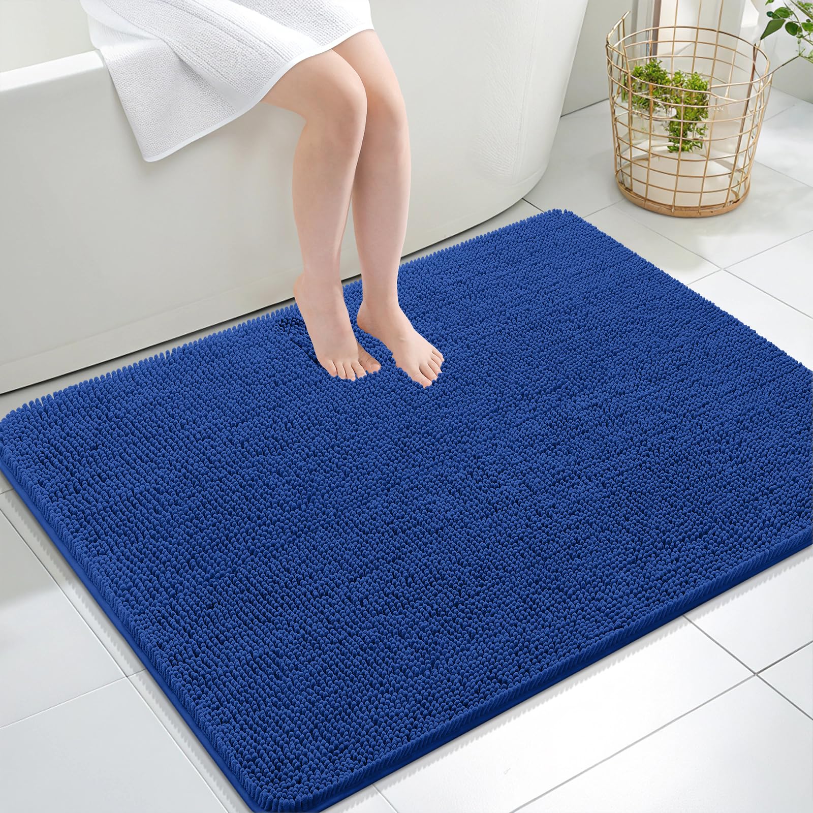 OLANLY Large Bathroom Rugs 40x32, Extra Soft Absorbent Chenille Bath Rugs | Royal Blue, Quick-Drying Rubber Backing, Machine Washable Bath Mat for Bathroom Floor, Tub and Shower, Home Decor Accessories