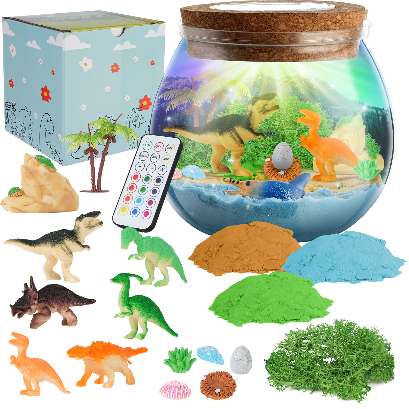 XCSOURCE Unicorn Terrarium Kit for Kids, Dinosaur Terrarium Kit for Boys-with 13 Colors LED Night Light Up, Birthday Gift for Kids Ages 4 5 6 7 8 12 Year Old - DIY Dinosaur Arts Toys