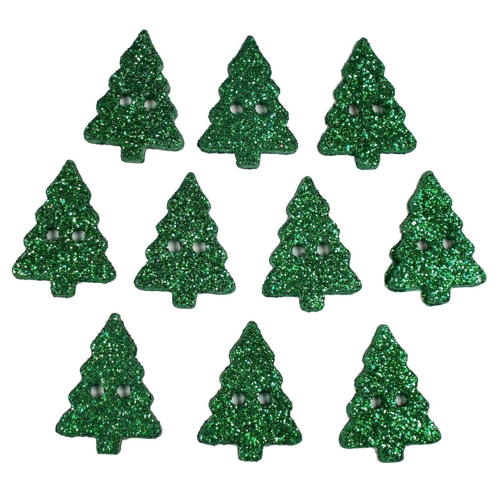 Glitter Xmas Christmas Tree Buttons 20mm x 15mm (Green, 10)