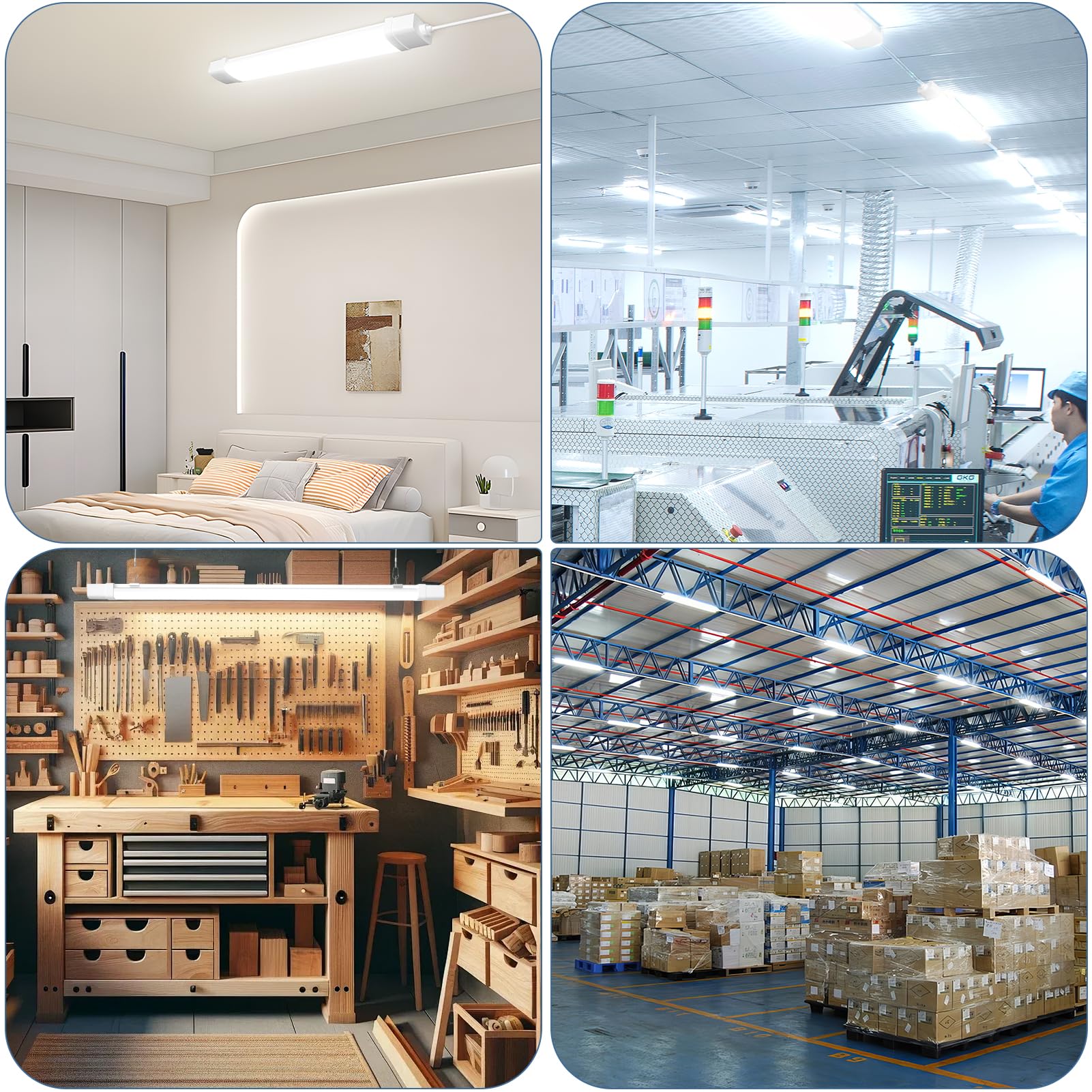 2 Pièces Neon LED 120cm, Tube LED 40W 4000LM Blanc Froid 6500K Connectable, Bandes LED avec Couvercle Transparent, IP65 Étanche Plafonnier pour Bureau, Atelier, Garage, Cave