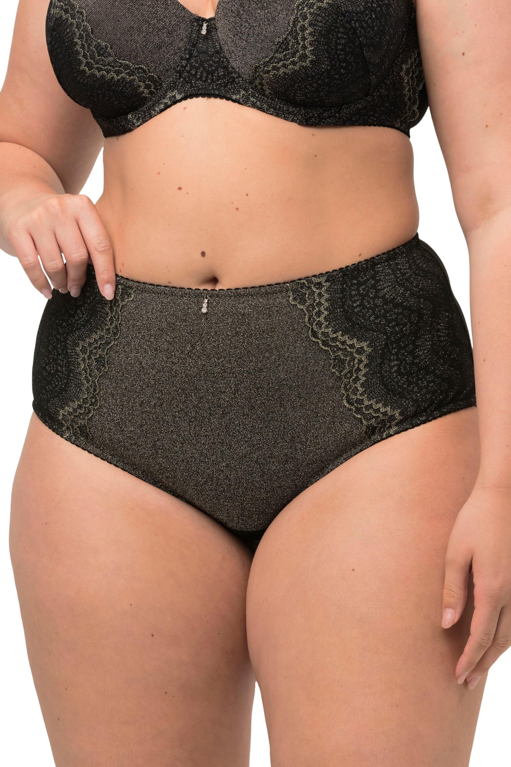 Ulla Popken Damen große Größen Übergrößen Plus Size Midislip, goldglänzende Spitze, Blickdicht 820428