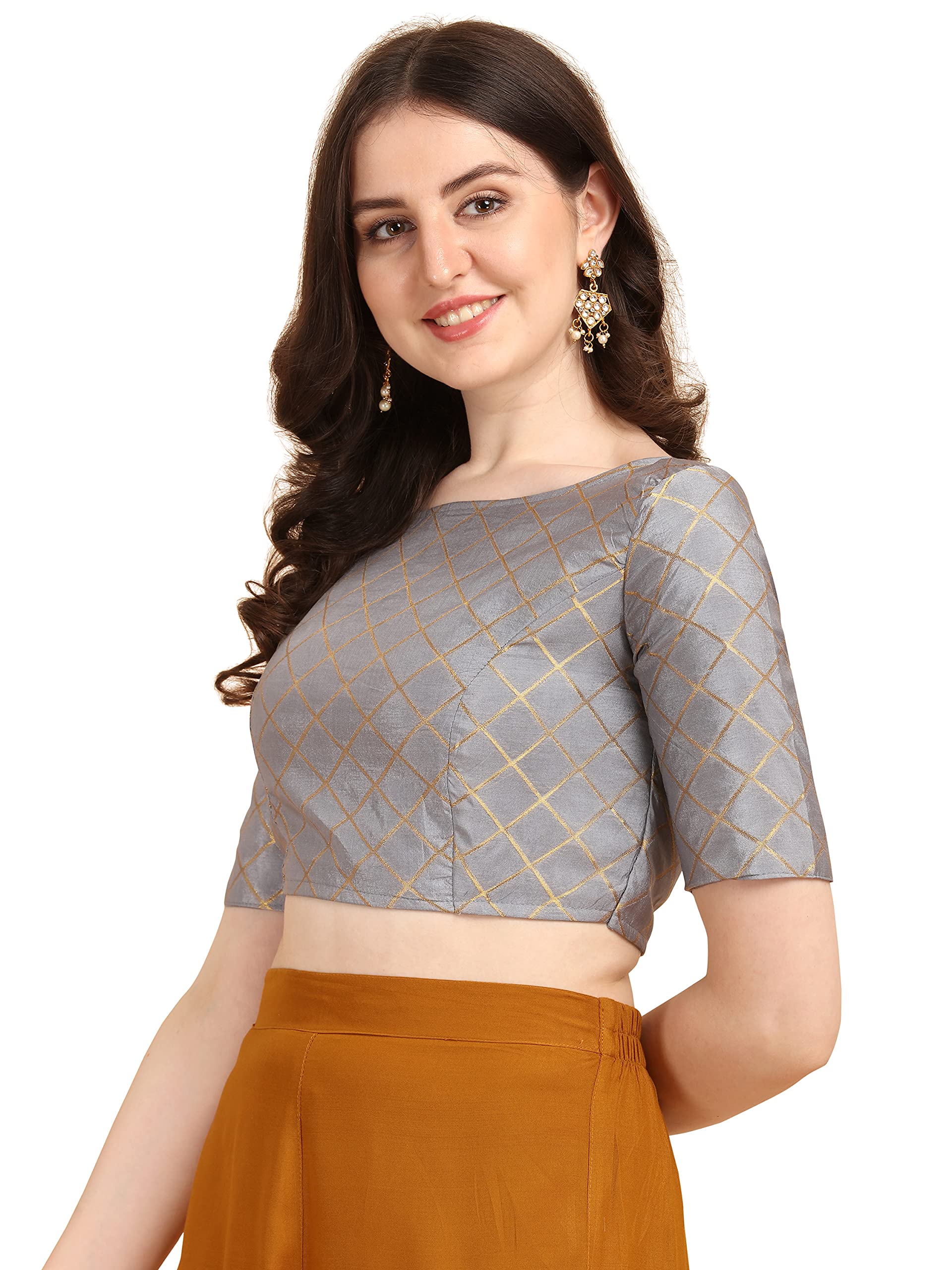 Oomph Jacquard Grey Readymade Blouse For Women - Rbbl73Xxl