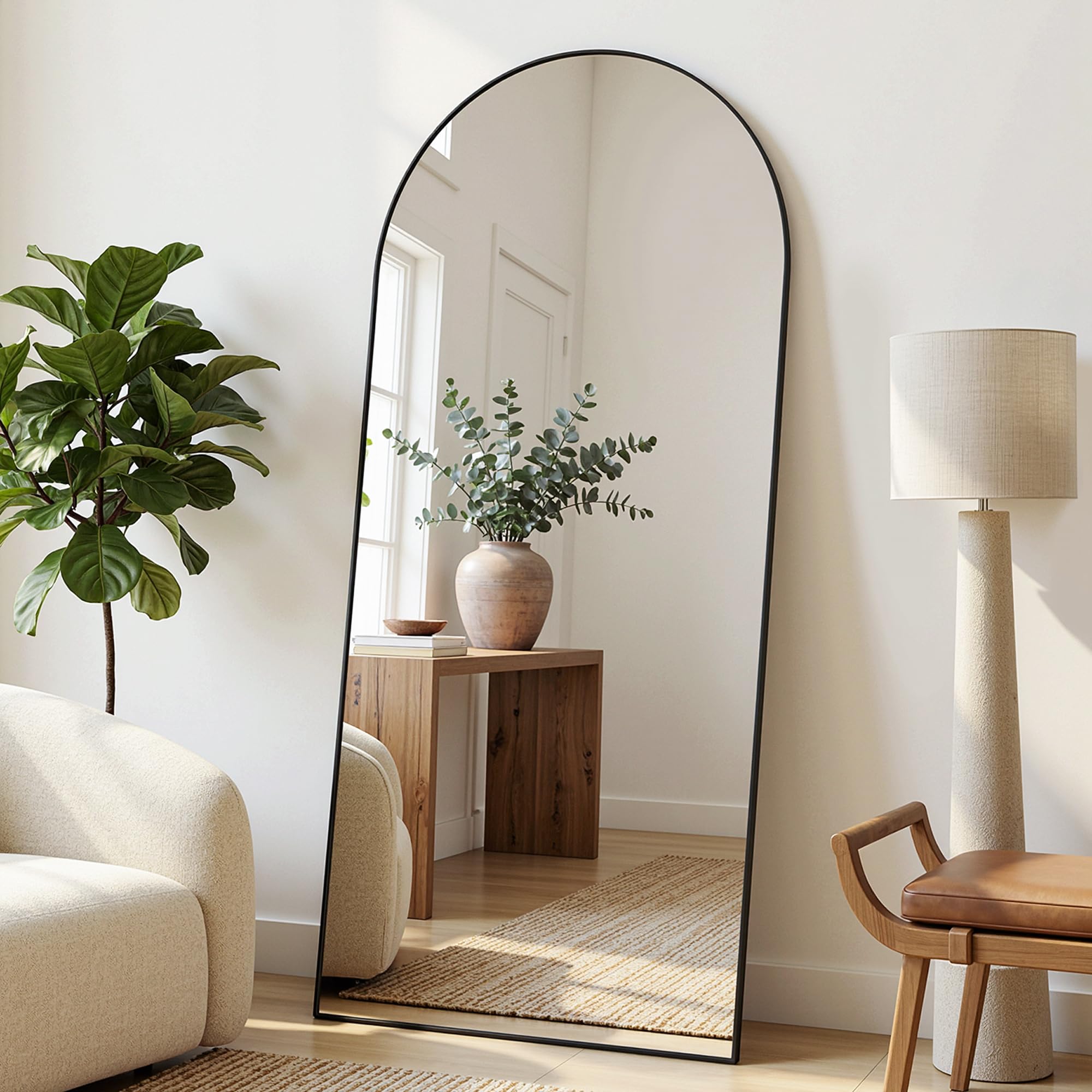 Miroir complet 180 x 82 cm, miroir sur pied bombé, cadre en alliage d'aluminium, noir