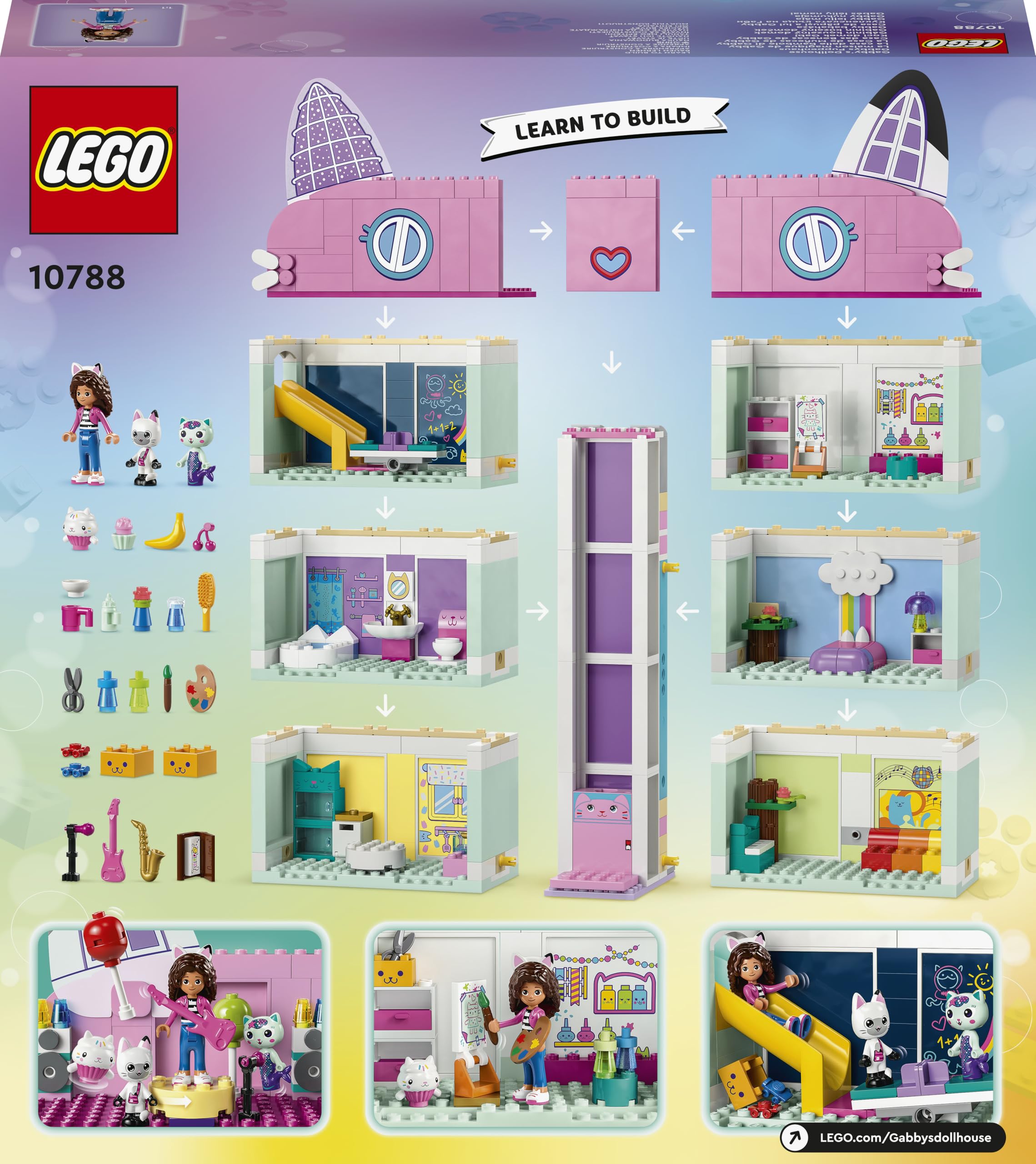 LEGO Gabby's Dollhouse - Casa delle Bambole Giocattolo a 4 Piani con i Personaggi di Gabby, Pandy Panda, Dolcetto e Siregatta e Accessori - Regalo di Compleanno per Bambine da 4 Anni in su - 10788 | Casa delle bambole a 4 piani, Gabby, Pandy Paws & MerCat