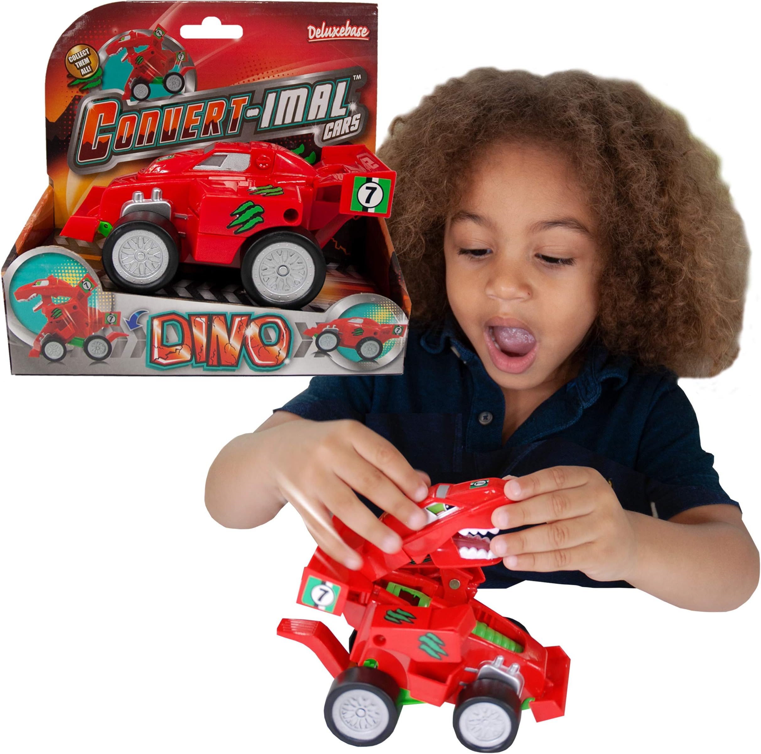 Deluxebase Convertimal Cars - Dinosaur from Dinosaur Transformer Car Toy. 2-in-1 Car Toy to Dinosaur Toy for Children. Great Gifts for Kids and Kids Party Favors.