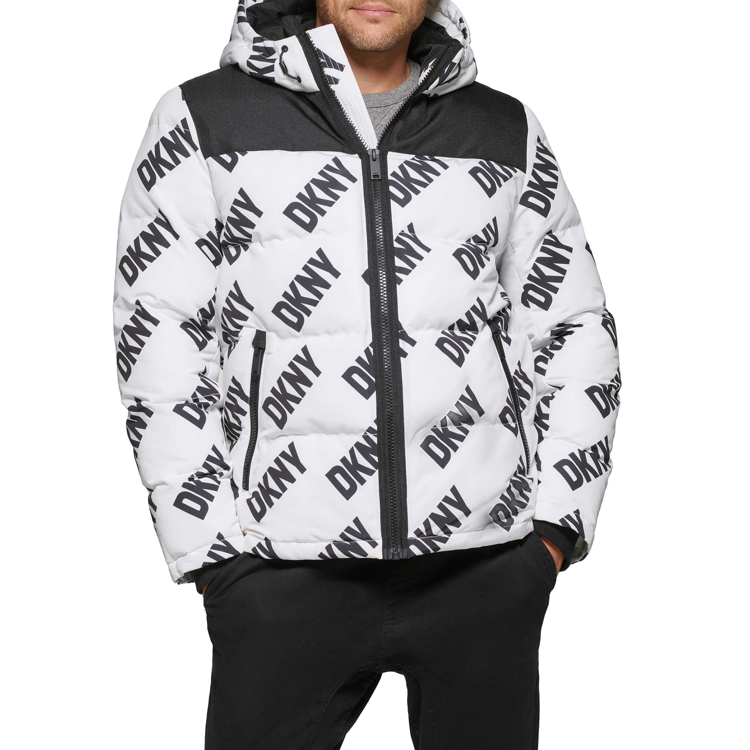 DKNY Mens Mixed Media Quilted Puffer Jacket