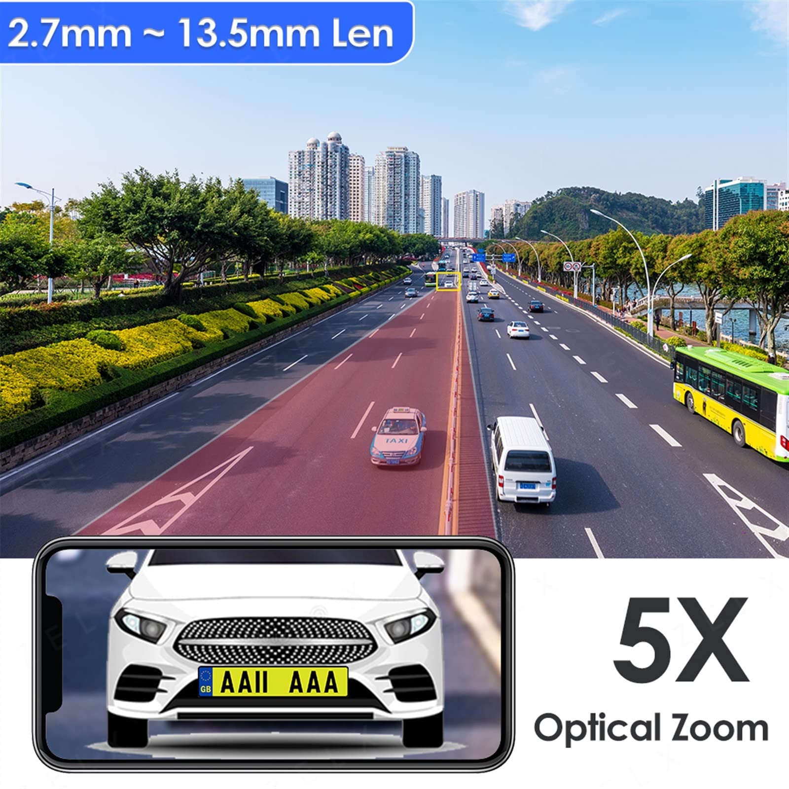 Telecamera WiFi Esterno, Telecamera IP da 5 MP Obiettivo da 2,7-13,5 mm Videosorveglianza 3 MP CCTV Cam NVR Protezione di Sicurezza Esterna Zoom Ottico 5X,Sicurezza, Antifurto(5MP 5X Cam 128G)