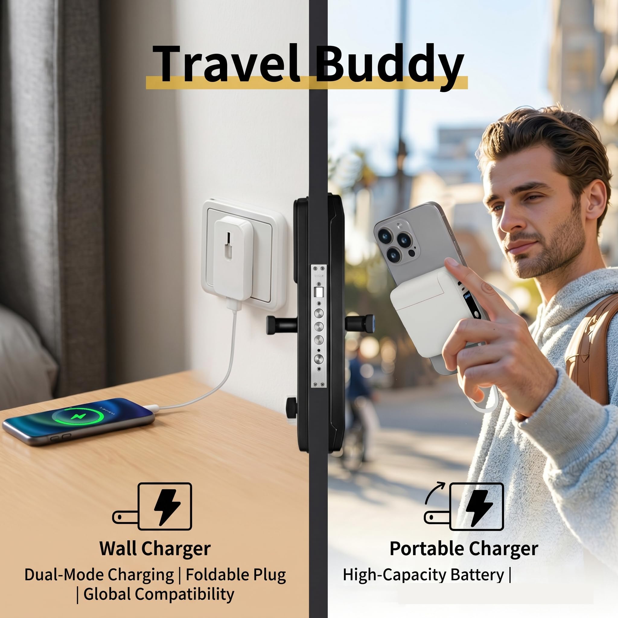 Caricabatterie portatile Power Bank per iPhone 16, 22,5 W, ricarica rapida, cavo integrato e spina a muro AC, 3 in 1 compatto 15000 mAh, batteria USB-C essenziale da viaggio per iPad, Android