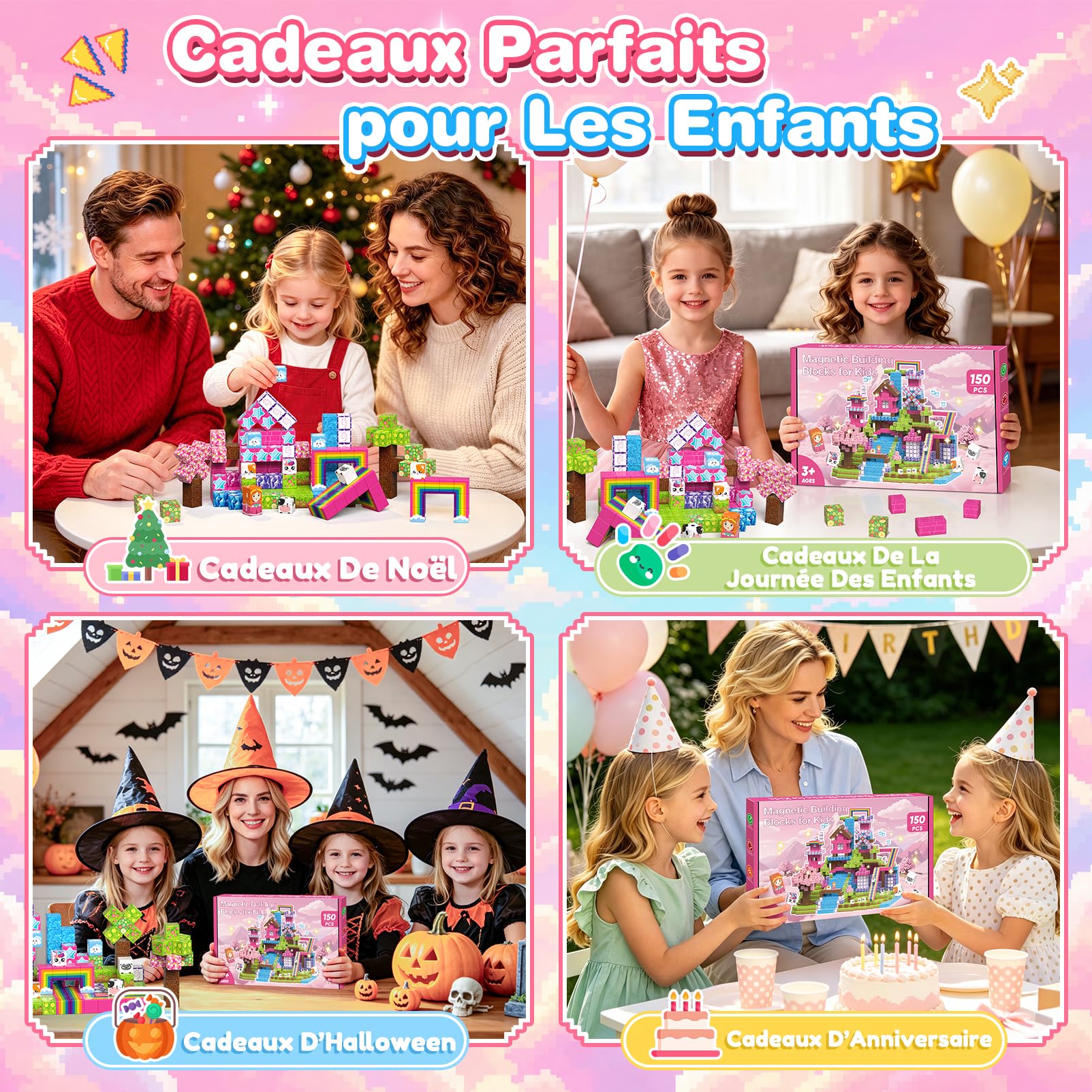 Cube Magnétique, 150 PCS Magnetic Blocks Jeux Magnetique Enfant Jouet 3 Ans