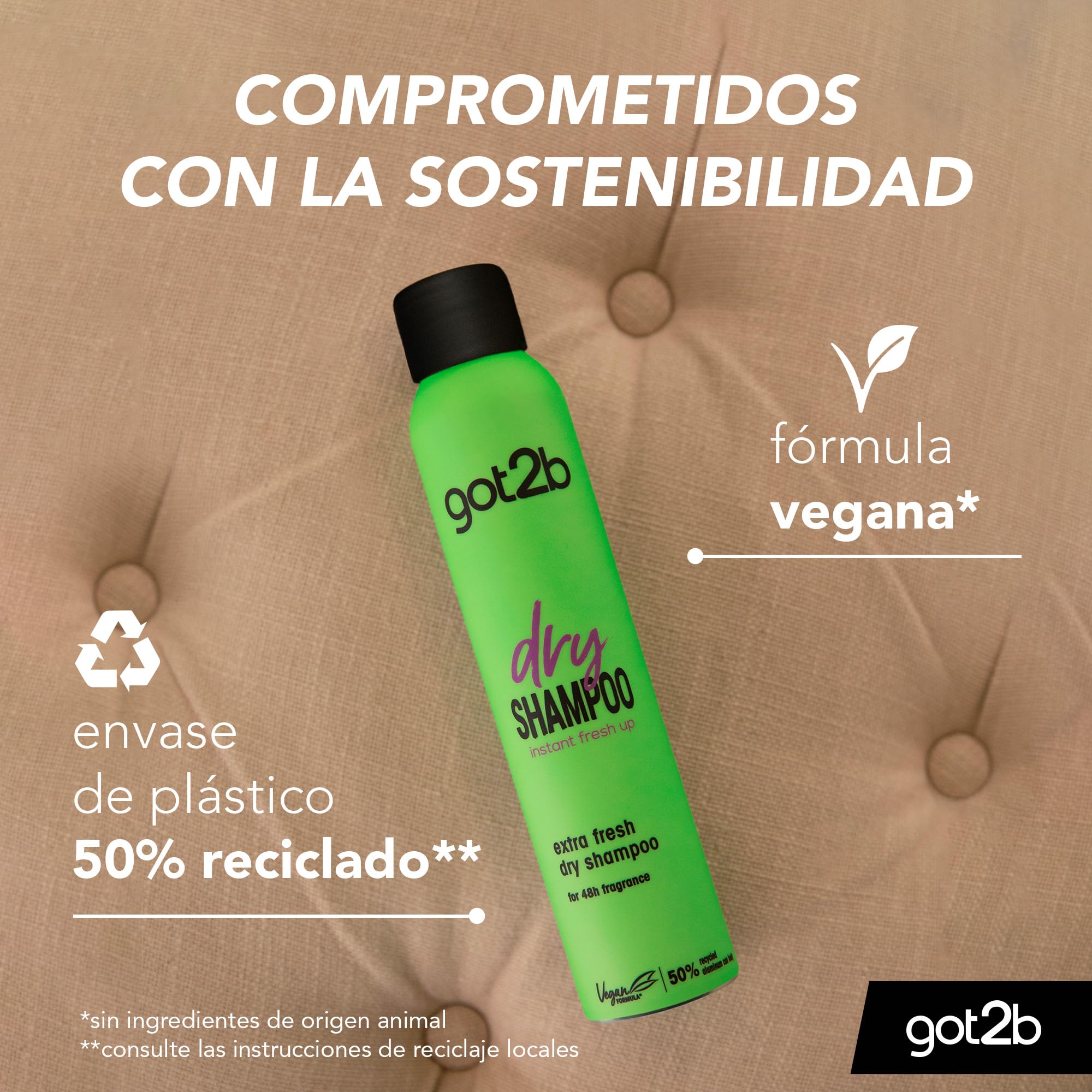 got2b Extra Fresh Champú en seco (3 x 200 ml), champú seco para refrescar tus looks, dry shampoo para 24 h de textura y frescor, no deja residuos blancos*, aroma a manzana