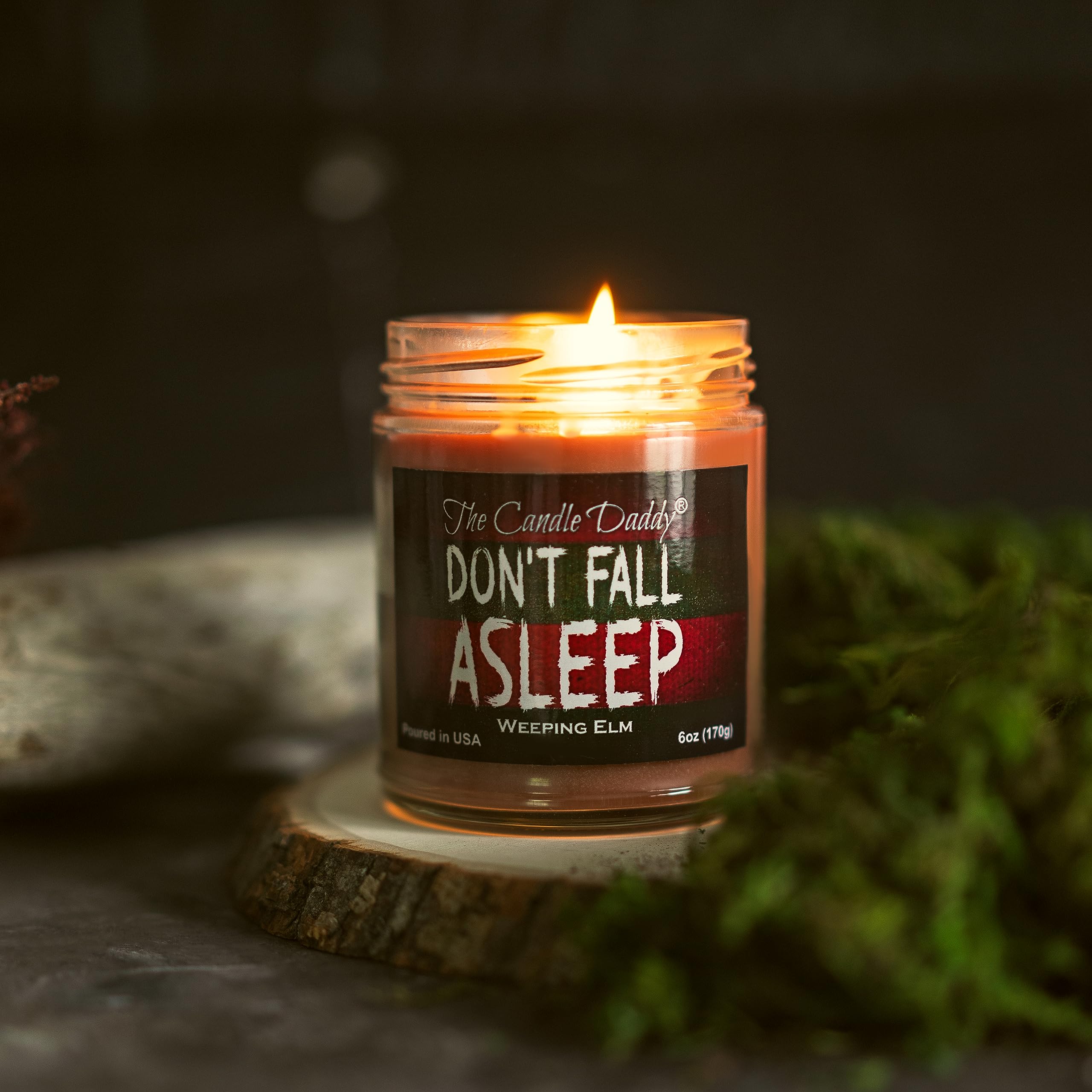 Duftkerze im Glas "Don't Fall Asleep", Horrorfilm-Kerze, 170 g, 40 Stunden Brenndauer