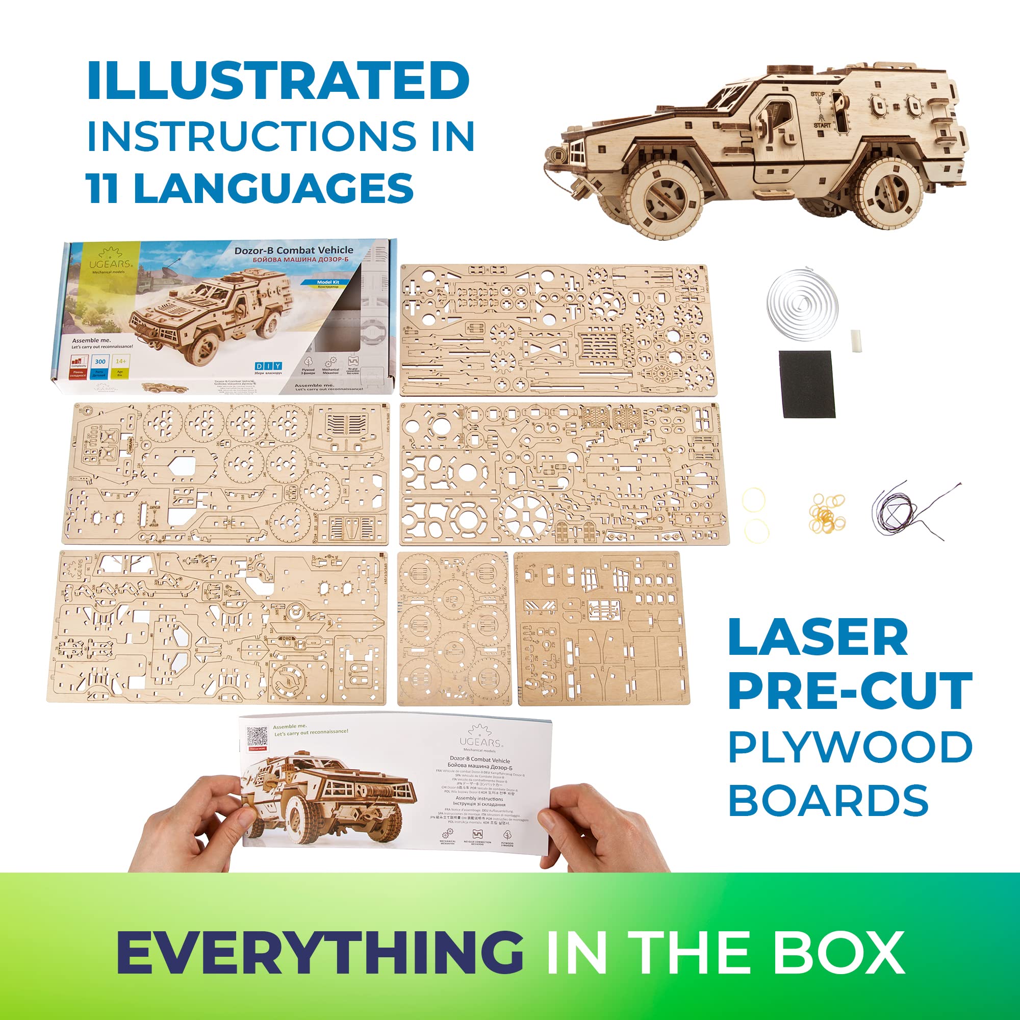 Zestaw modeli pojazdów wojskowych UGEARS - Pojazd bojowy Battlefield Dozor-B Układanka 3D - Taktyczna ciężarówka wojskowa Drewniane puzzle 3D dla dorosłych i dzieci - Szczegółowe puzzle 3D DIY Zestawy