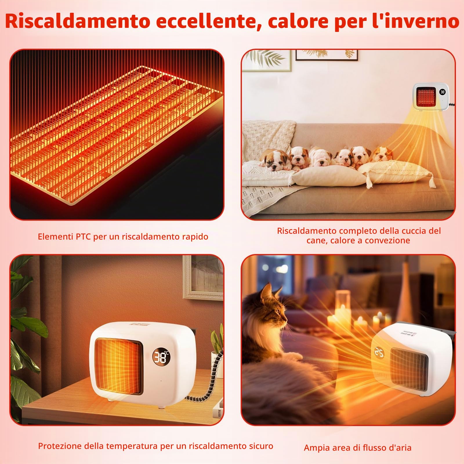 PAKESI Scaldino per Animali Domestici, riscaldatore termostatico per cucce, scaldino per Cani Montato a Parete, a Basso Rumore, con Cavo antimorso