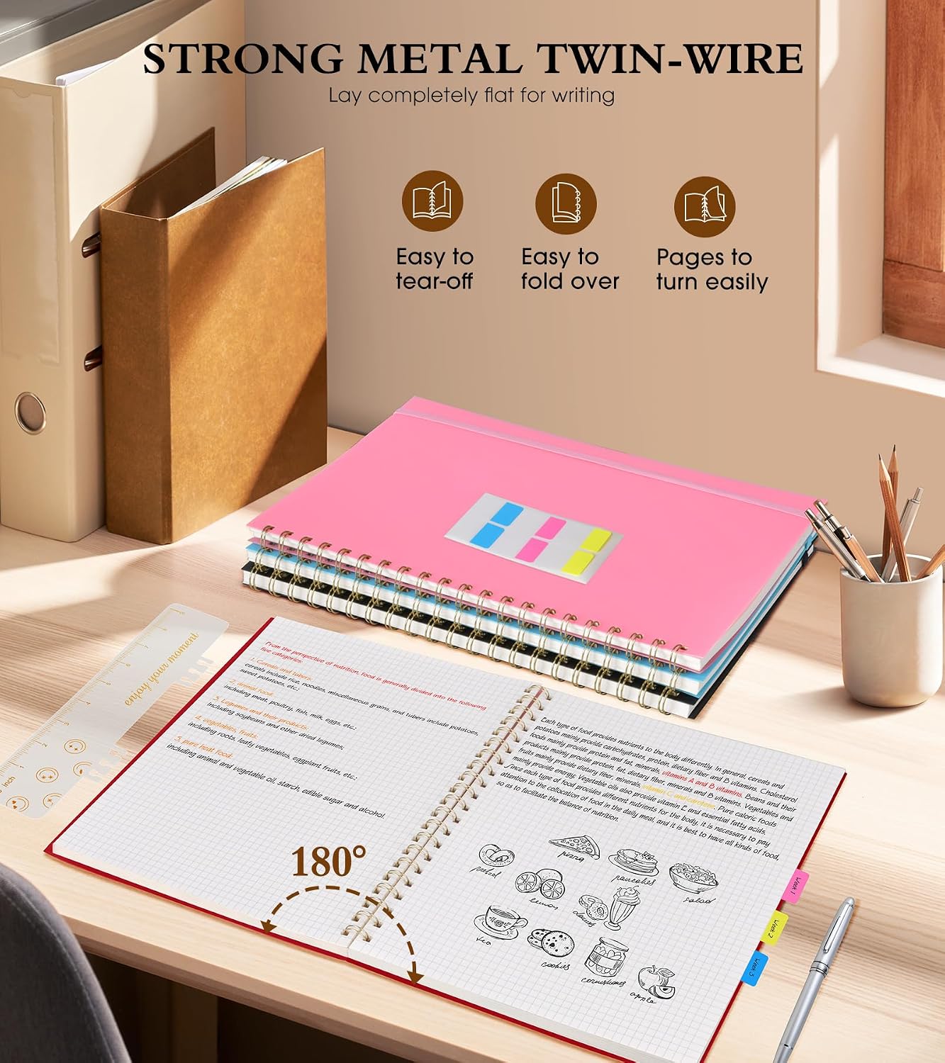 Graph Paper Notebook, Spiral Notebook Journal 8.5” x 11”, A4 Large Grid Notebooks for Women Men, 100 GSM Graph Paper, Plastic Hardcover Spiral Graphing Journals for Work School Engineerin, Red