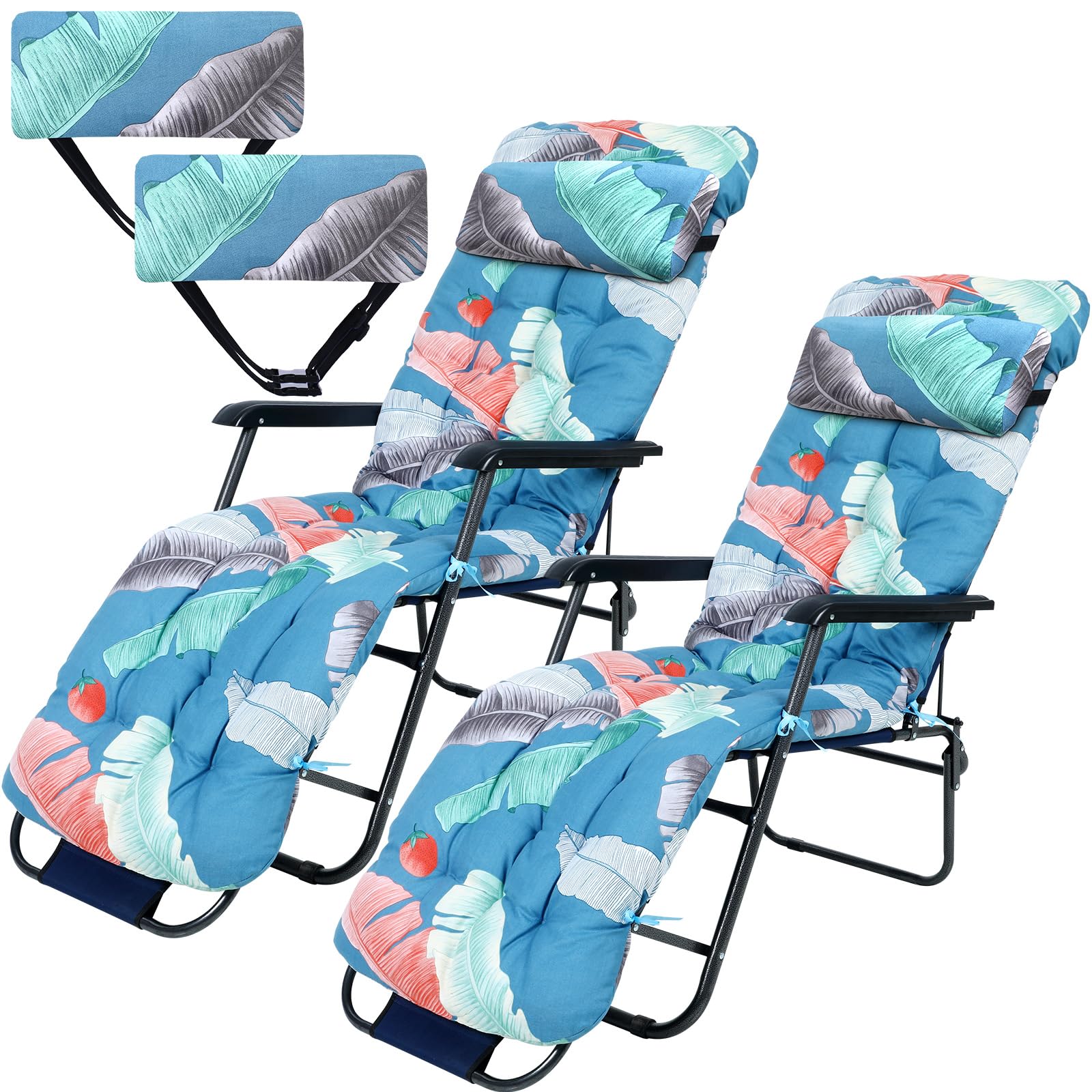 2 Set 67 x 21 Inch Chaise Lounge Cushion Lounge Chair Cushions for Outside Bench Cushions for Outdoor Furniture Lounger Chaise Lounge Pads Outdoor with Headrest 8 Ties(Floral)