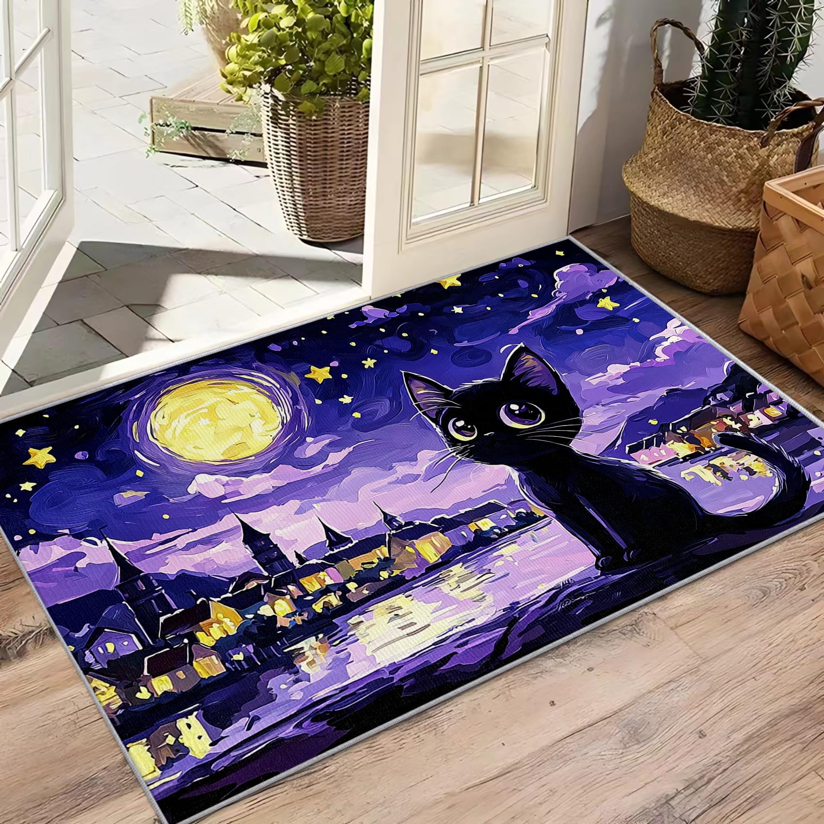 Katzen Teppich Kinderzimmer - Teppiche Wohnzimmer Schlafzimmer Katzenmotiv, Großer Teppich Cartoon, Weich Kurzflor & Waschbar & rutschfest Kinderteppich, Bettvorleger 100x200 cm
