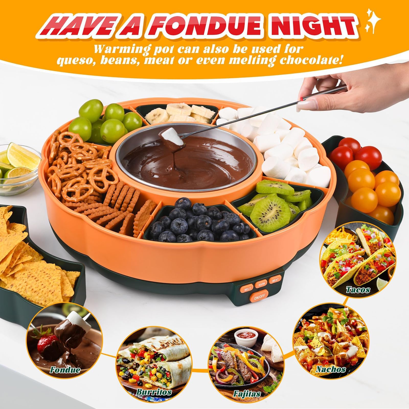 Taco Bar Servierset mit Taco-Haltern und herausnehmbaren Fächern, ideal für Nachos und Partyunterhaltung, inklusive 3-Temperaturregelung