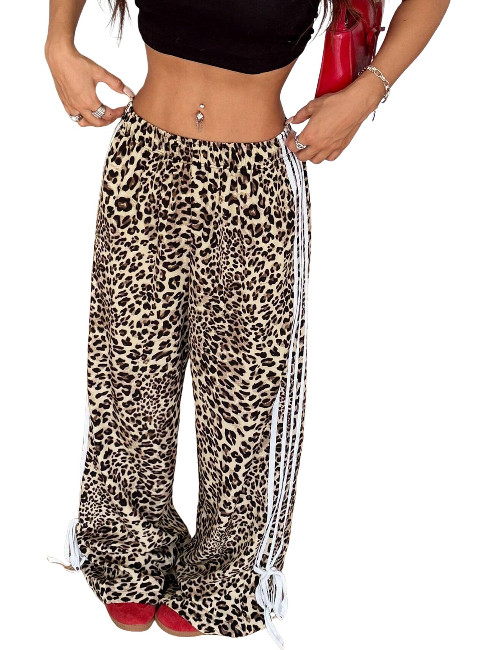 ZAFUL Womens Wide Leg Sweatpants Parachute Pants Baggy Y2K Elastic Waist Jogger Track Pants Streetwear