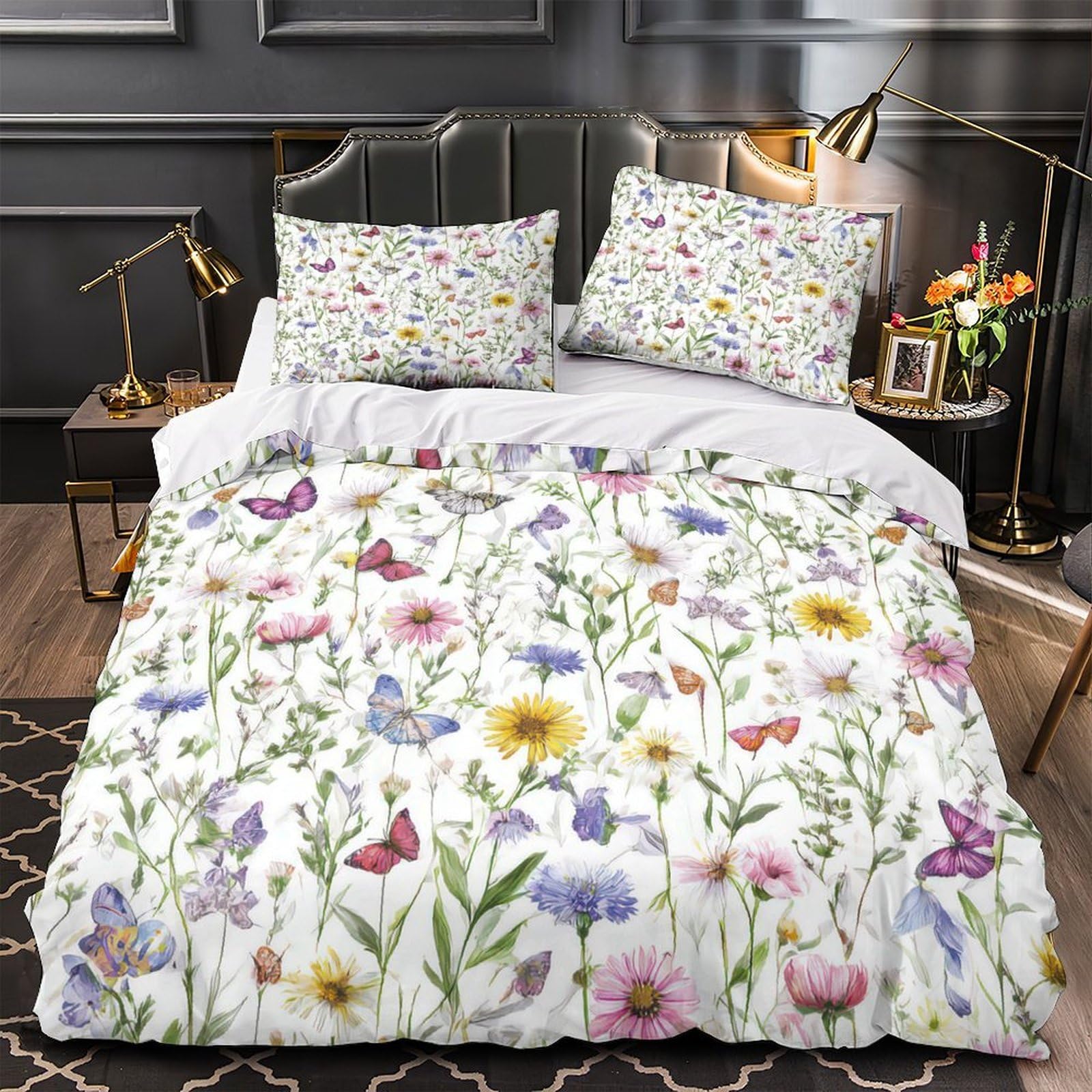 Housse de couette papillons floraux hypoallergénique et douce contre la peau sensible