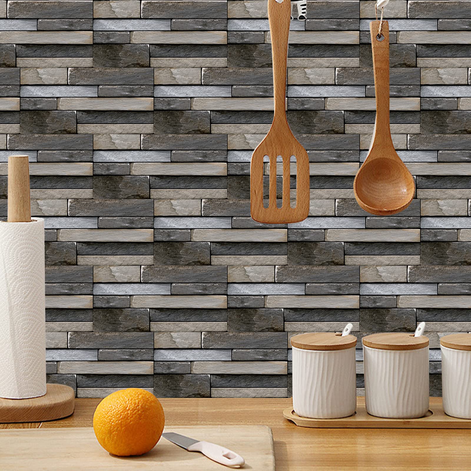Baldosas Adhesivas Brillo Retro Marrón Gris Suelo Vinilo Autoadhesivo Vinilo Impermeables Panel Revestimiento Ducha para Baño Cocina Gabinete Muebles Decoración Azulejos Adhesivos 30x15cm /24 Piezas