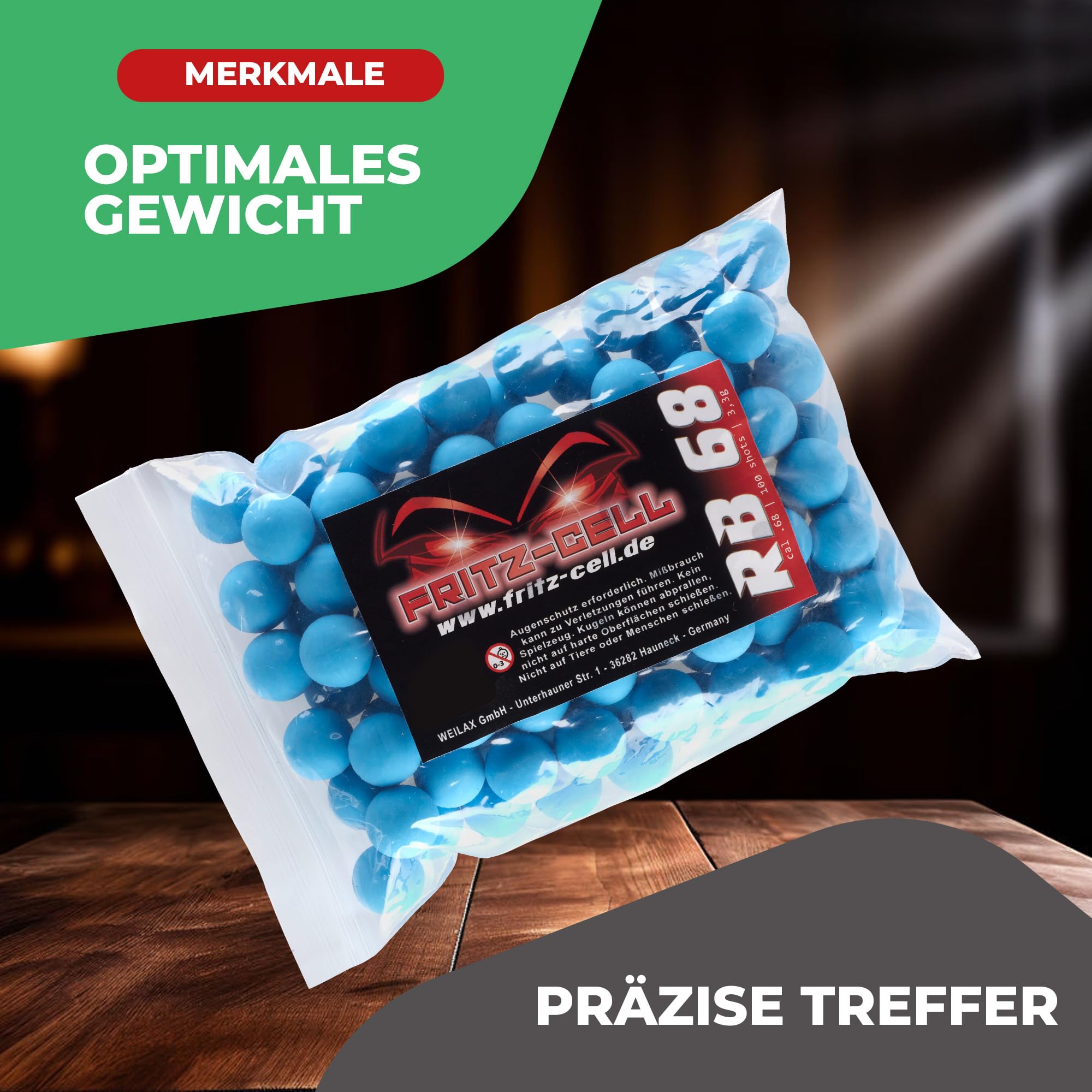 300 x RB Cal.68 blau Rubberball Gummigeschosse Fritz-Cell kompatibel mit T4E HDS68