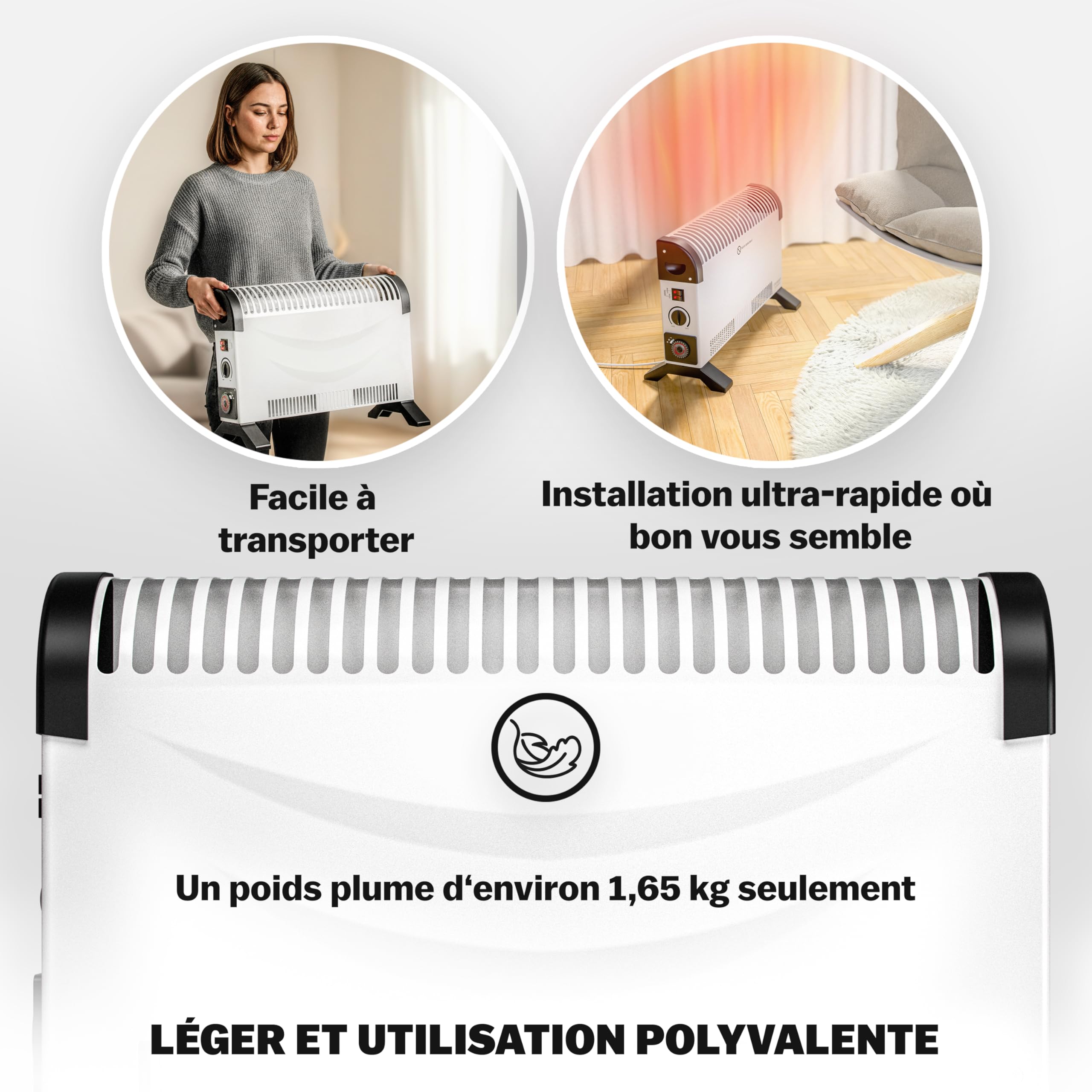 MONZANA® Convecteur électrique 2000W chauffage d'appoint minuteur 24h 3 niveaux de chauffage thermostat radiateur électrique mobile pied
