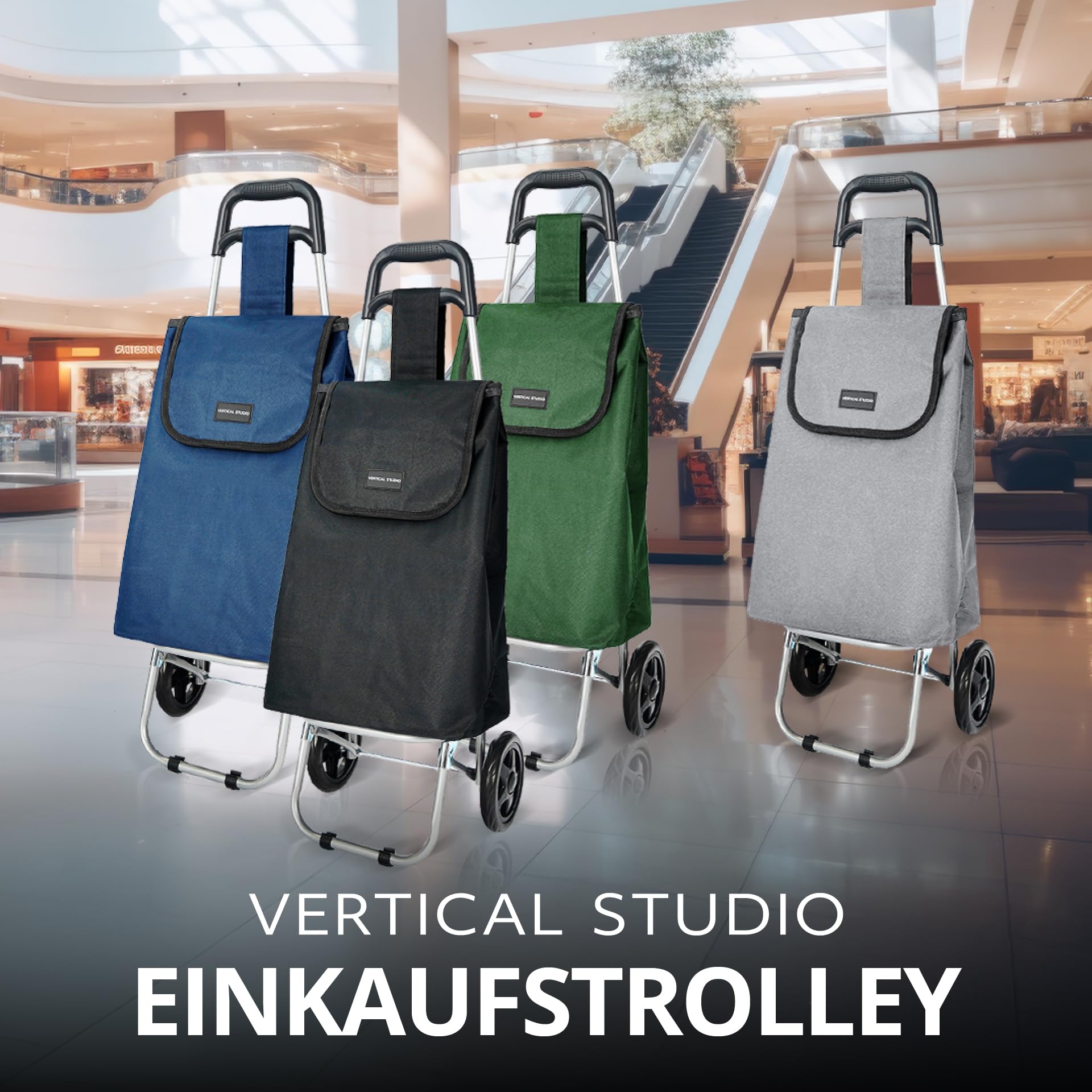 Einkaufstrolley 35 L – Klappbar, leicht & robust, mit Alugestell, Reißverschlusstasche & Klettverschluss – Bis 25 kg Traglast, faltbar & abnehmbar (Schwarz)