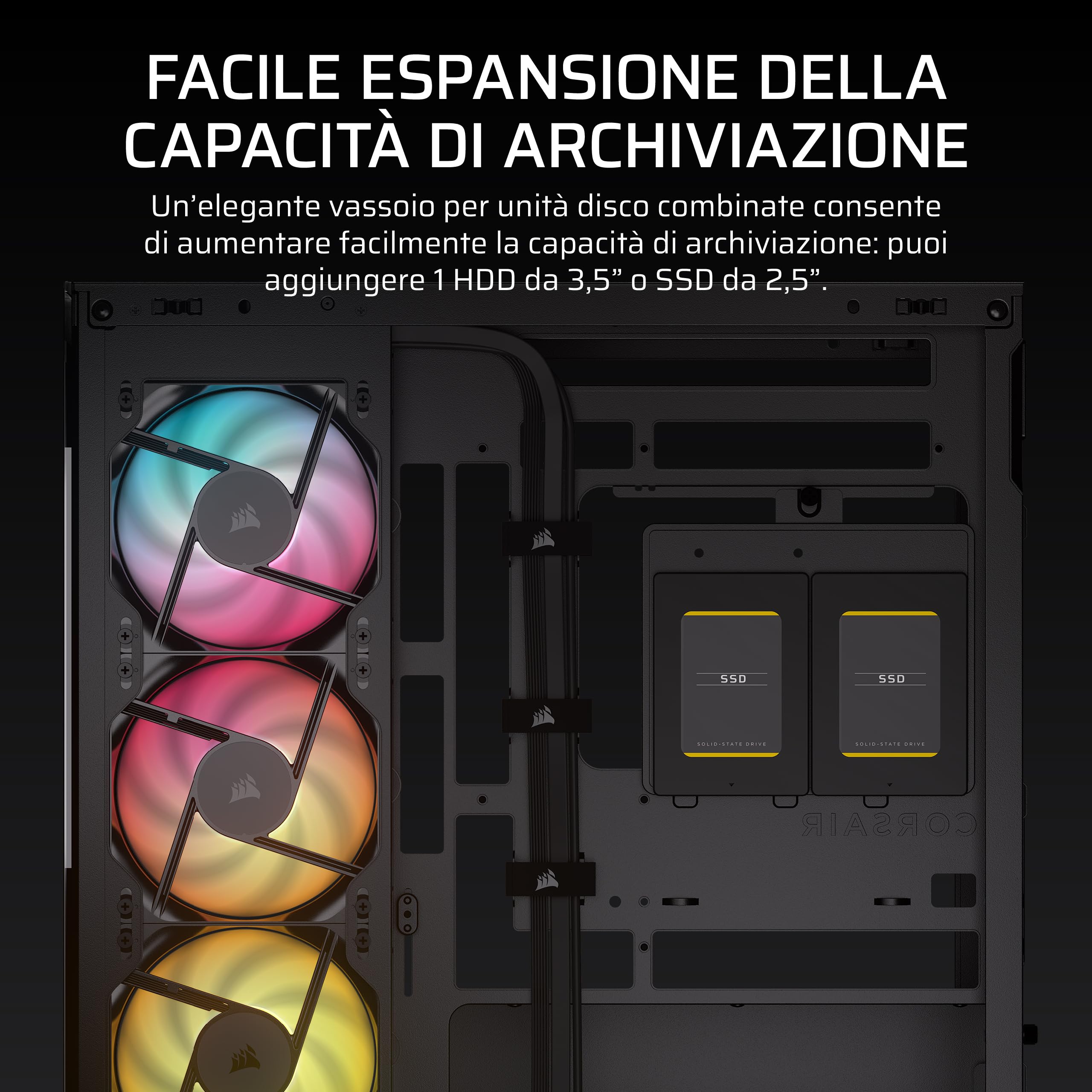 Corsair 2800X RS ARGB Case PC Micro-ATX Panoramico – Nero | 3 Ventole Incluse, Personalizzazione Modulare, Supporto Anti-Flessione GPU, Compatibile Schede Madri A Connessione Inversa