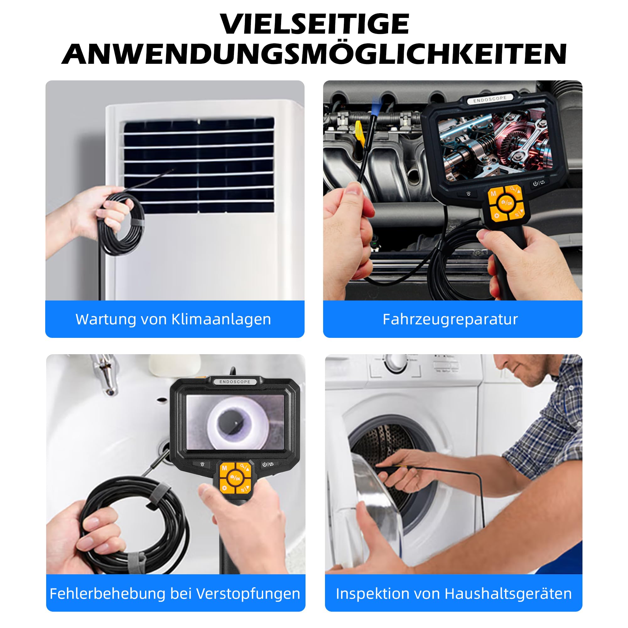 Endoskopkamera mit Licht, IP67 wasserdichte Endoskop, 5" IPS Bildschirm Inspektionskamera, 2MP HD Rohrkamera mit 9 Einstellbaren LEDs, 5M Halbstarres Kabel