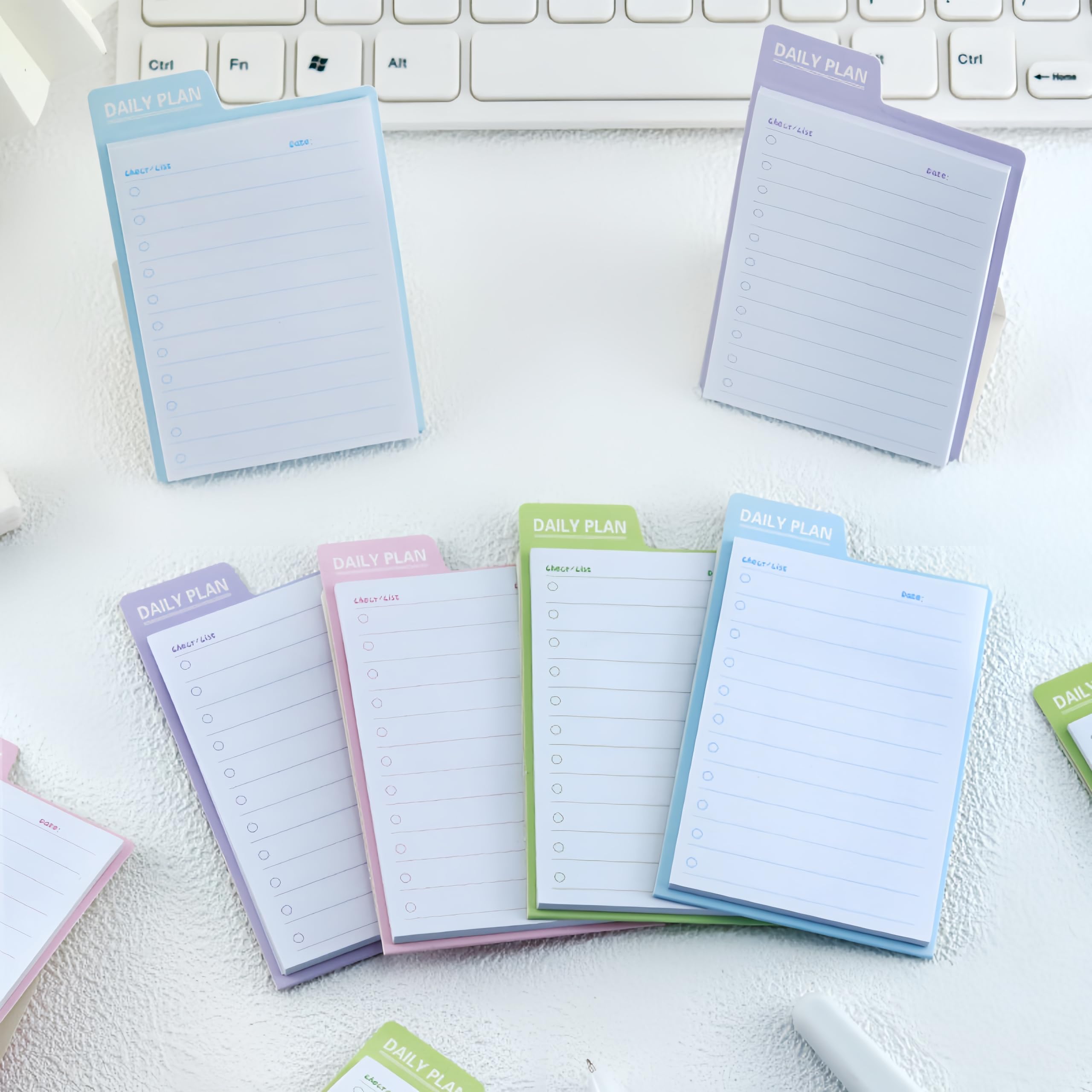Lot de 4 carnets de notes autocollantes pour liste de choses à faire debout pour un emploi du temps quotidien, 30 feuilles par bloc, 9 x 6 cm mini blocs de planification en bleu, rose, vert