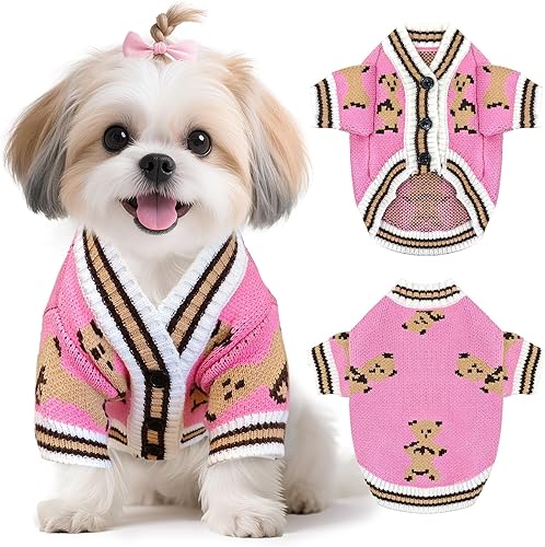 Vista 8 de Suéteres para perros pequeños y medianos, lindos suéteres de punto con osos para perros, ropa para perros pequeños y medianos, trajes suaves
