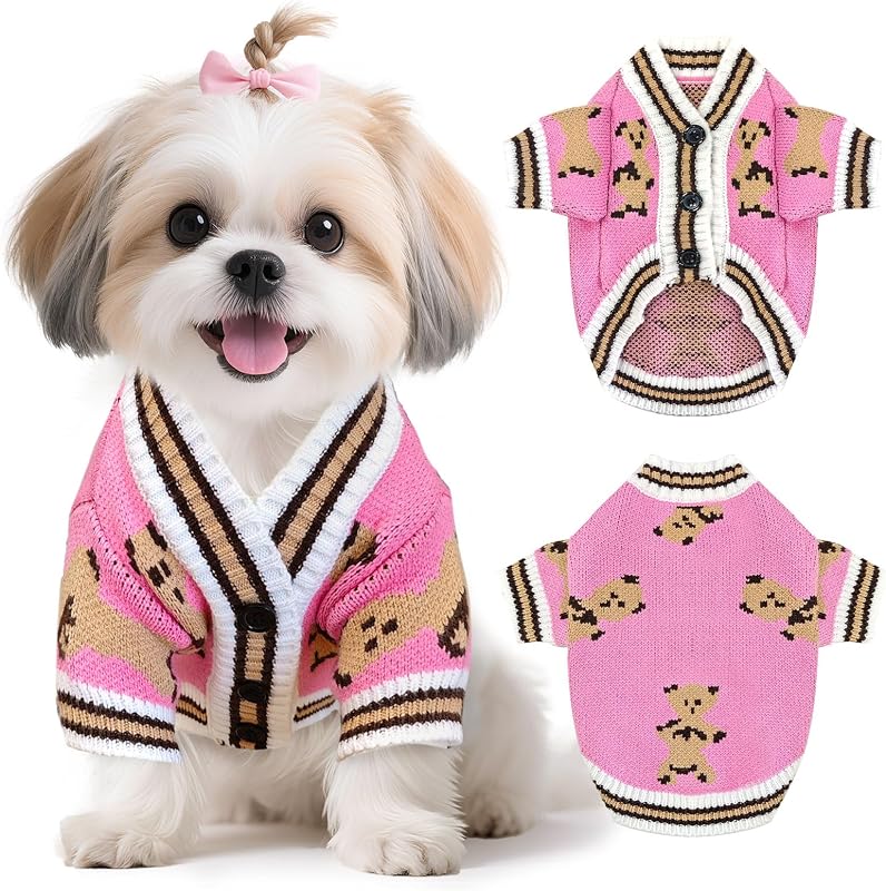 Suéter de tricô para cães pequenos e médios com estampa de urso XGDMEIL Rosa, tamanho Grande
