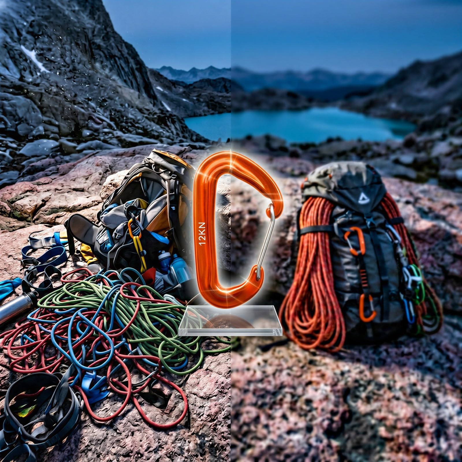 10 mousquetons à Doigt Fil, Mousqueton en D 12 KN en Aluminium aéronautique 7075, Clip Professionnel léger pour hamacs, Backpacking, Camping et activités de Plein air, Orange et Bleu