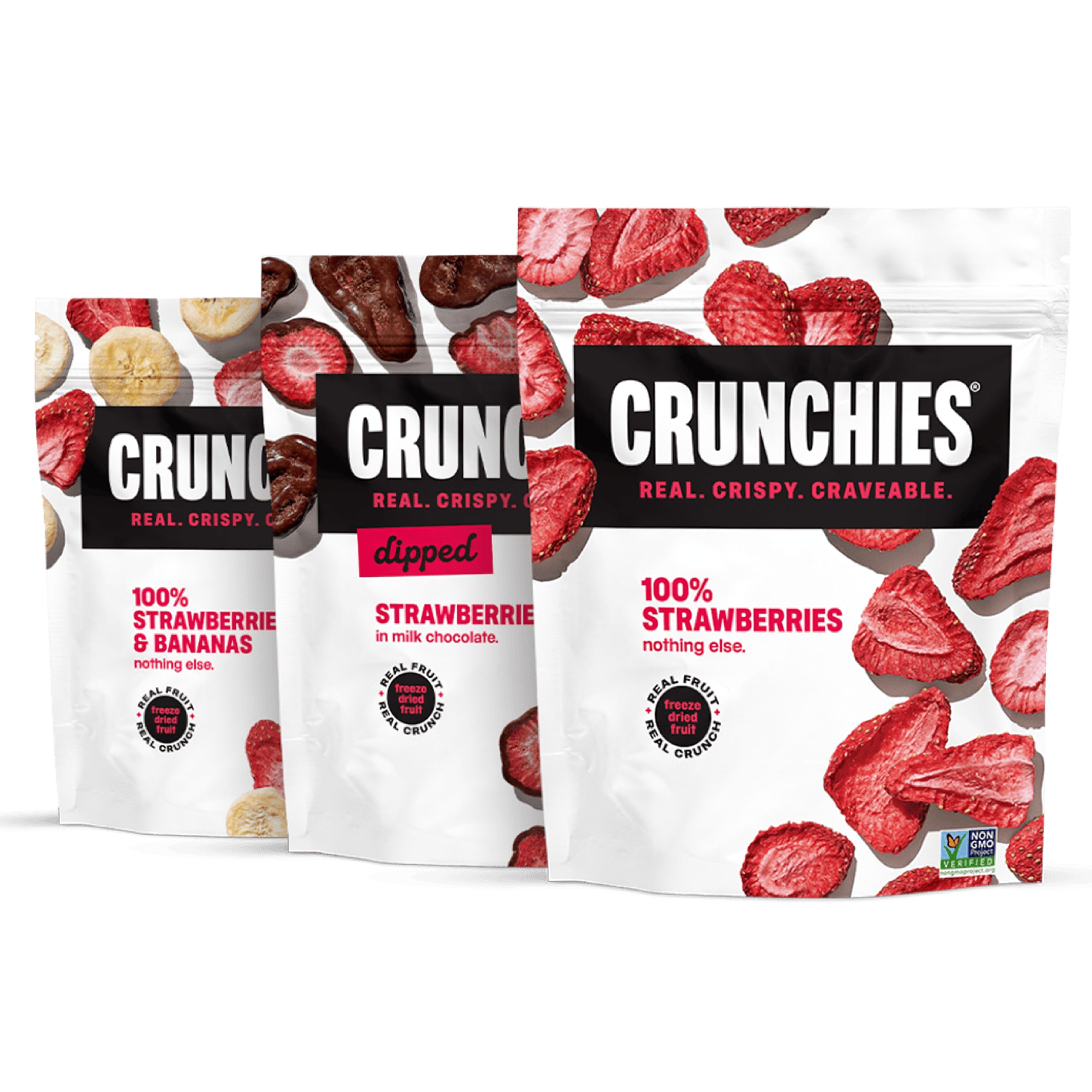 Crunchies Freeze-Dried Fruits, 100% All Natural Crispy Fruit, Non GMO and Kosher, Resealable Freeze Dried Fruit Snack Packs, Pack of 6 (Strawberry Lovers Variety Pack)