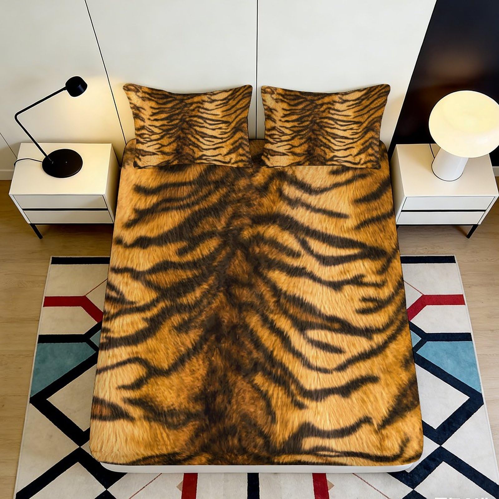 3D Printed Tiger Pattern Fitted Sheet Microfiber Deep Pocket Non-Slip Bedroom Tiger Mattress Fitted Cover Washable for Adults 180x200x25cm