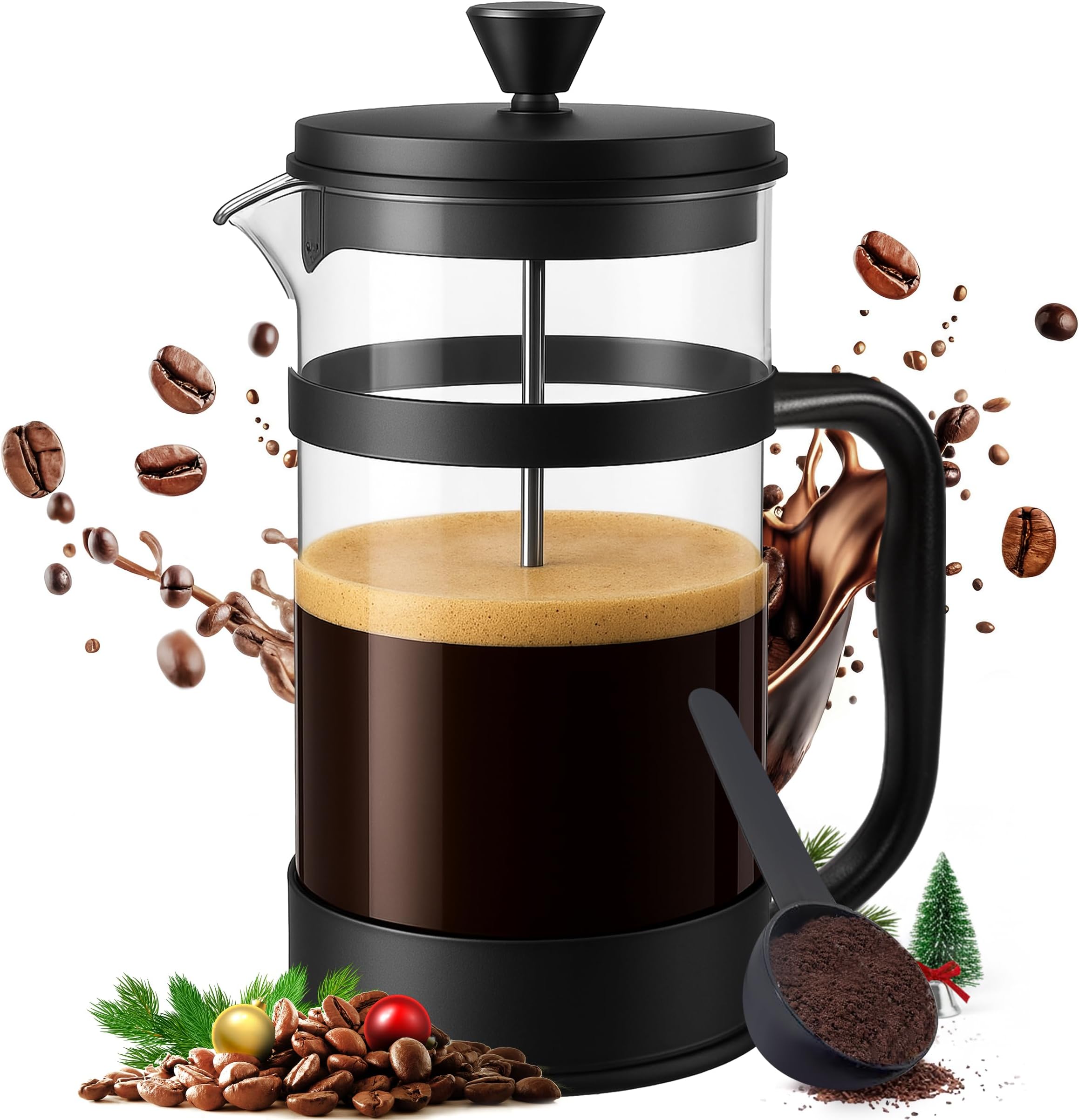 Borosilicate Glass French Press Coffee Maker 34 Oz, Heat-Resistant Cafetiere & Tea Maker, Thickened Glass Coffee Press for Travel and Camping, Black